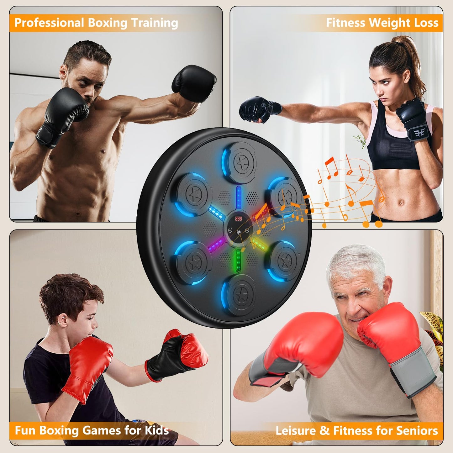 jiaao Music Boxing Machine, 2025 Upgrade Workout Machine for Adults Women Kids, Smart Bluetooth Boxing Music Trainer, with LED Wall Mounted Musical Punching Pad，with Premium Boxing Gloves