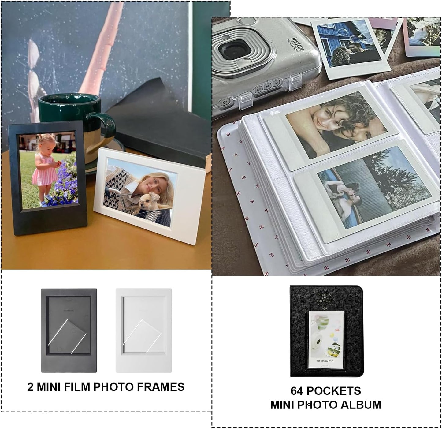 WOGOZAN 41 41 3 Inch 64 Album, 2 10 Mini Clear Case Kit for Fujifilm Instax Mini Instant Camera, Hard PC Clear Case