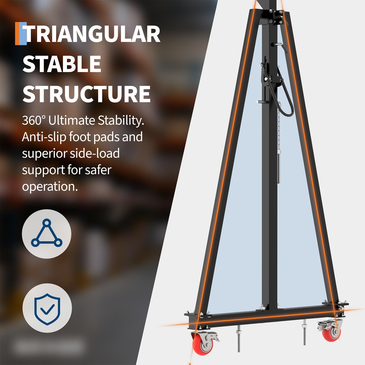 Adjustable Gantry Crane 2 Ton (4400 LBS), 12 Locking Positions (97" to 141") with Triangle Base, Portable I-Beam Hoist for Factory, Warehouse, Auto Repair & Construction