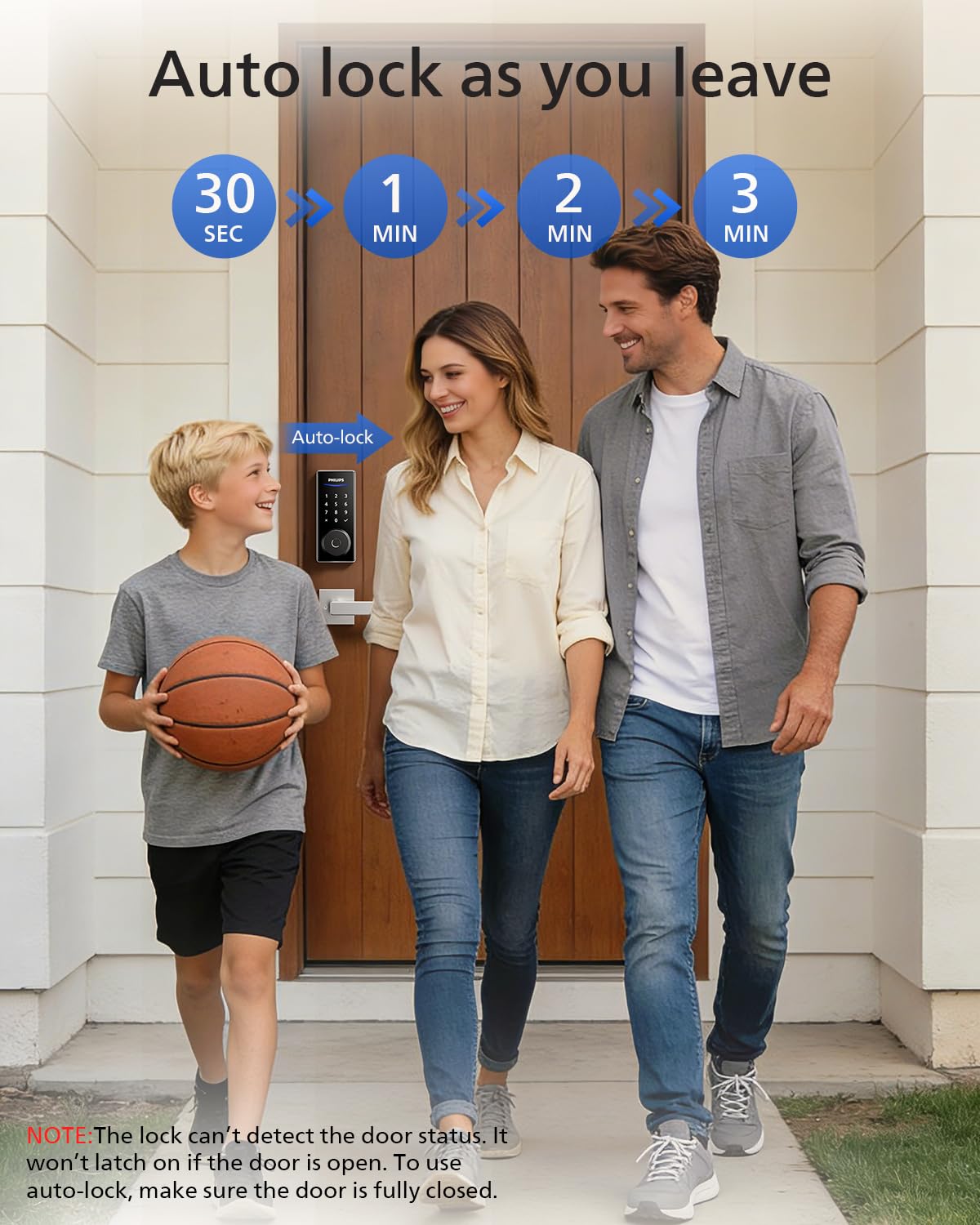 Philips Smart Lock with Handles, Smart Door Lock with 2 Level Handles, Keyless Entry Door Lock Set, Digital Keypad Deadbolt for Front Door, App Fingerprint PIN Code Unlocking, Auto Locking