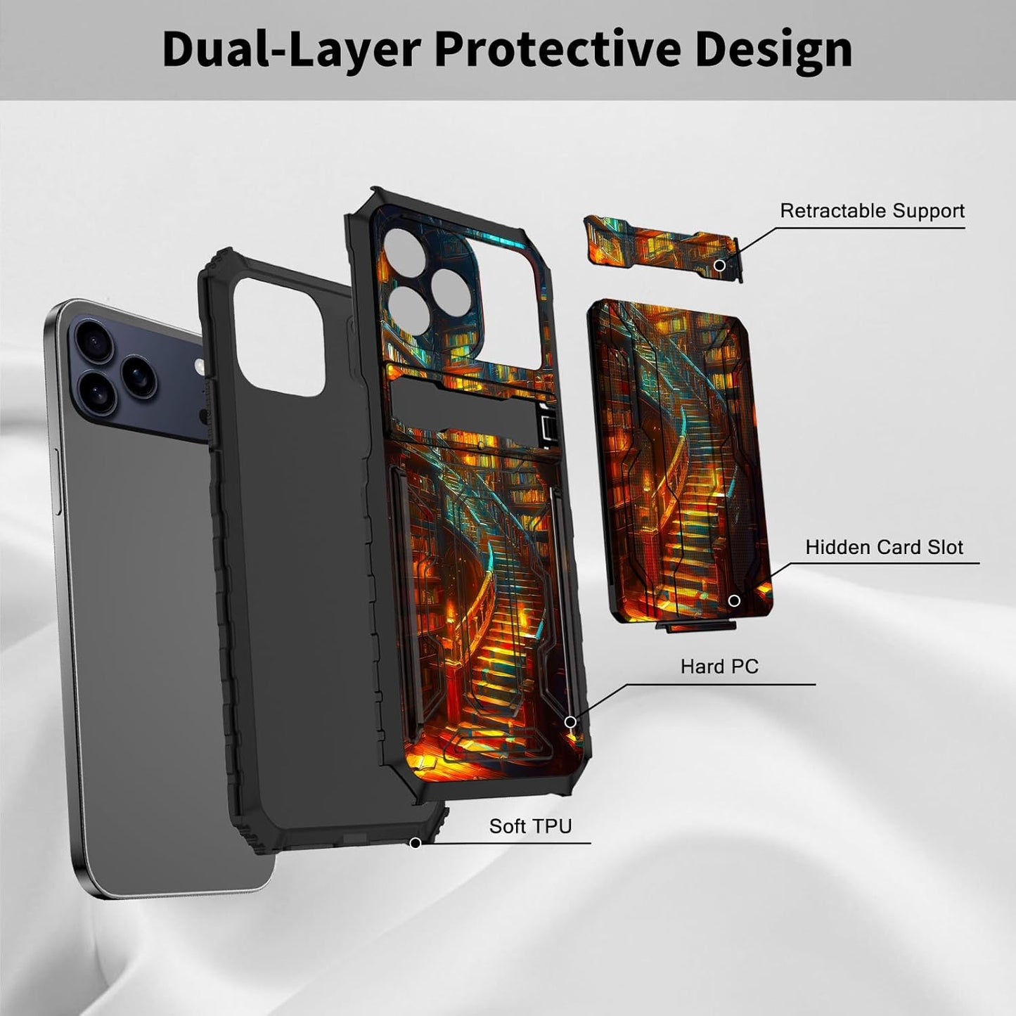CGFGHHUY 17 17 6.3 inch 2025 for iPhone Pro Case Wallet Cover with Credit Card Holder & Kickstand Dual Layer Hard PC