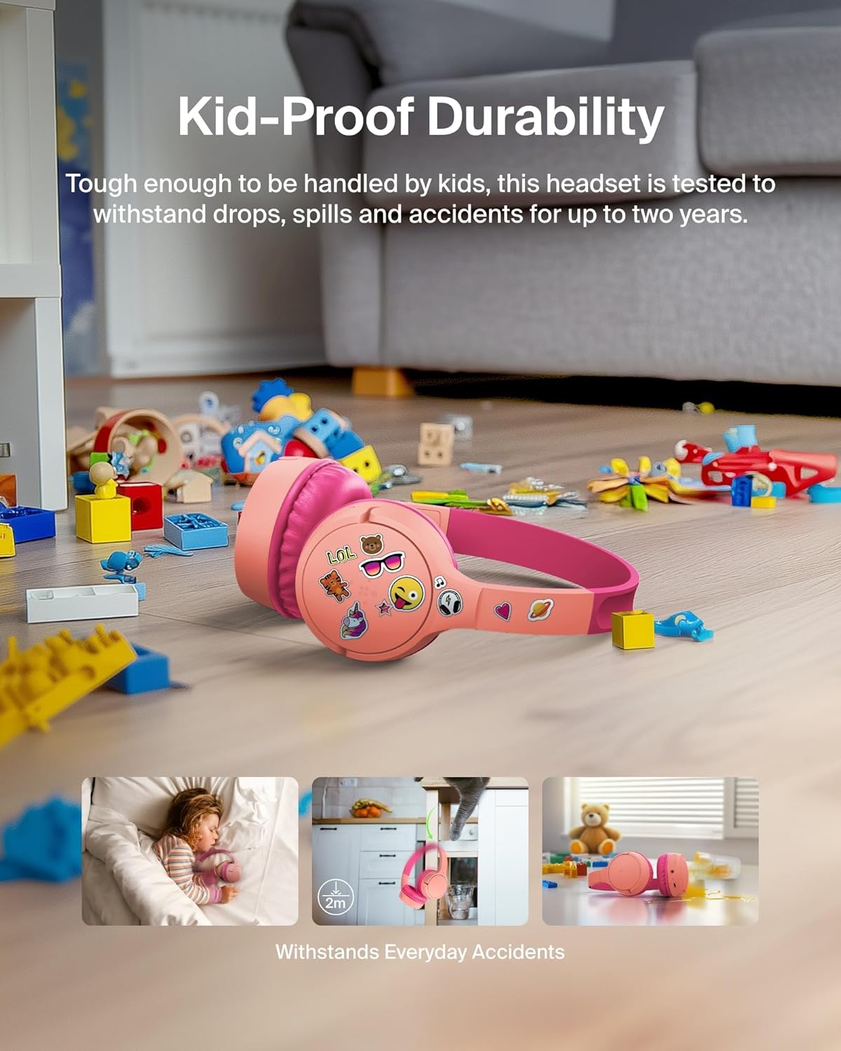 30H 85dB Belkin SoundForm Mini - Wireless Bluetooth Kids Headphones, Battery, Safe Volume Limit, Built-in Microphone
