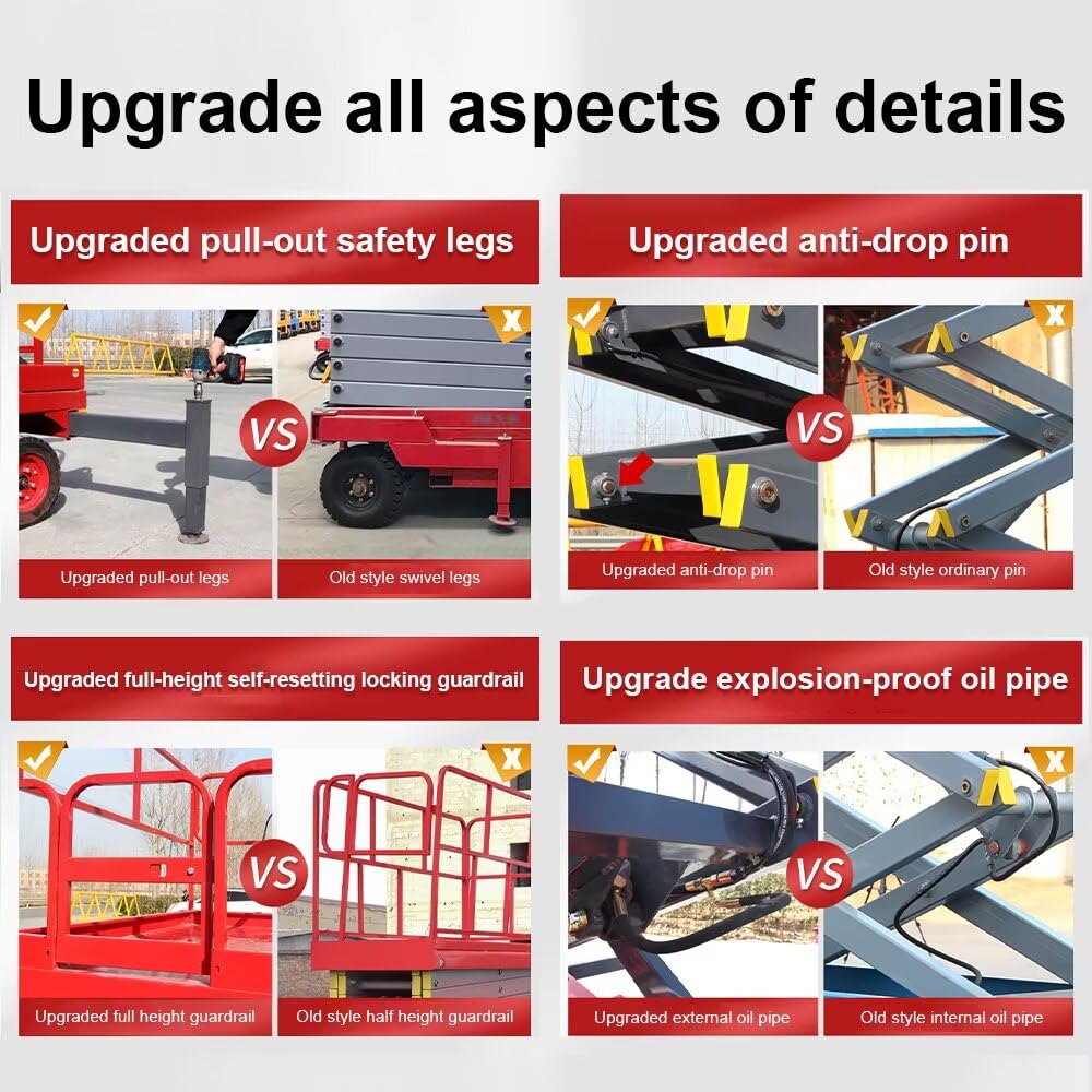 JIN YANG HU Scissors Lifting Aerial Lift Platform,4M Walk-Behind Mobile 500kg Load Hydraulic Working Platform,79"X36" Lifting Platform Scissor Lift Table