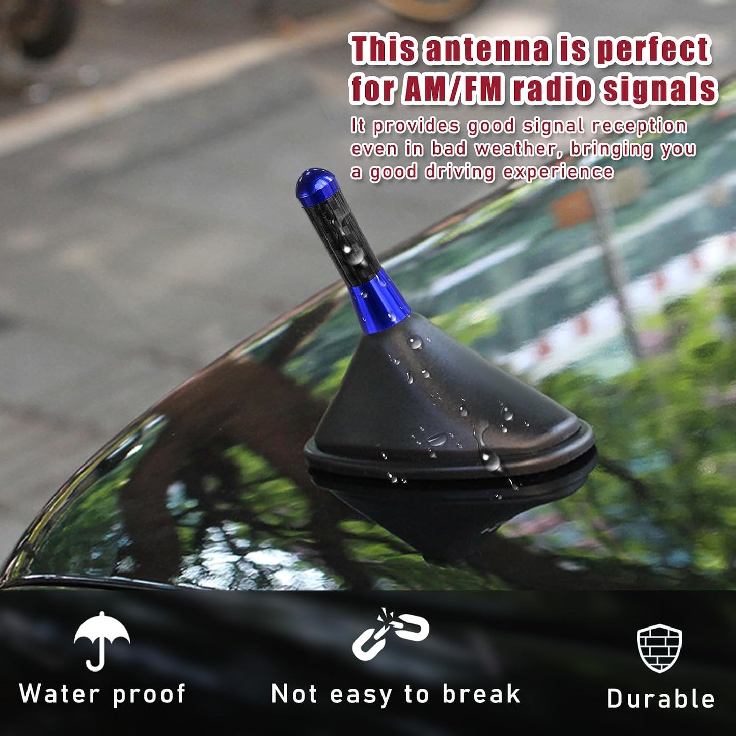 Dickno 1.37'' Car Short Antenna, Aluminum Radio Antenna Mast Replacement, Carbon Fiber Auto AM/FM Radio Reception
