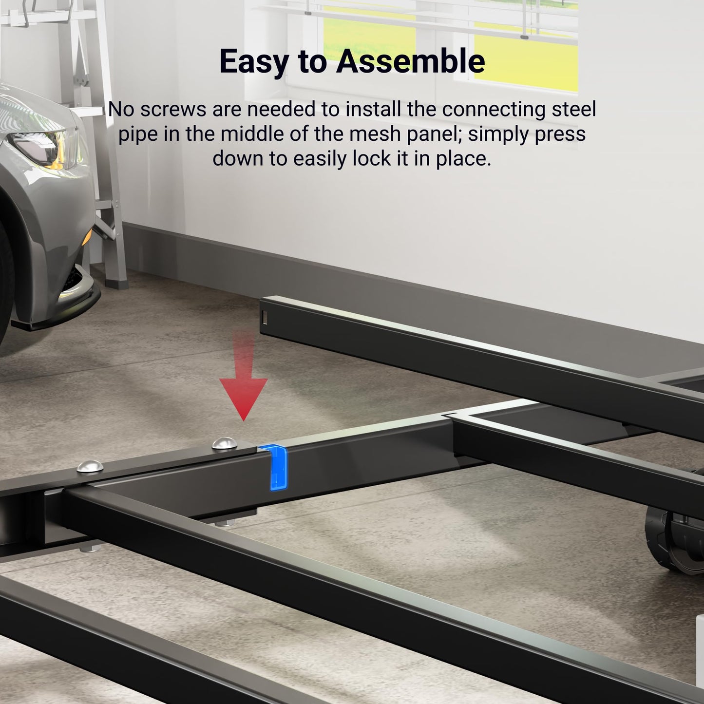 FLEXIMOUNTS 4x8 Overhead Garage Storage Rack with 6 Hooks, Adjustable Storage Organization System, Heavy-Duty Metal Ceiling Racks, 22.6" -39.4" Ceiling Dropdown, Black, Lite Series