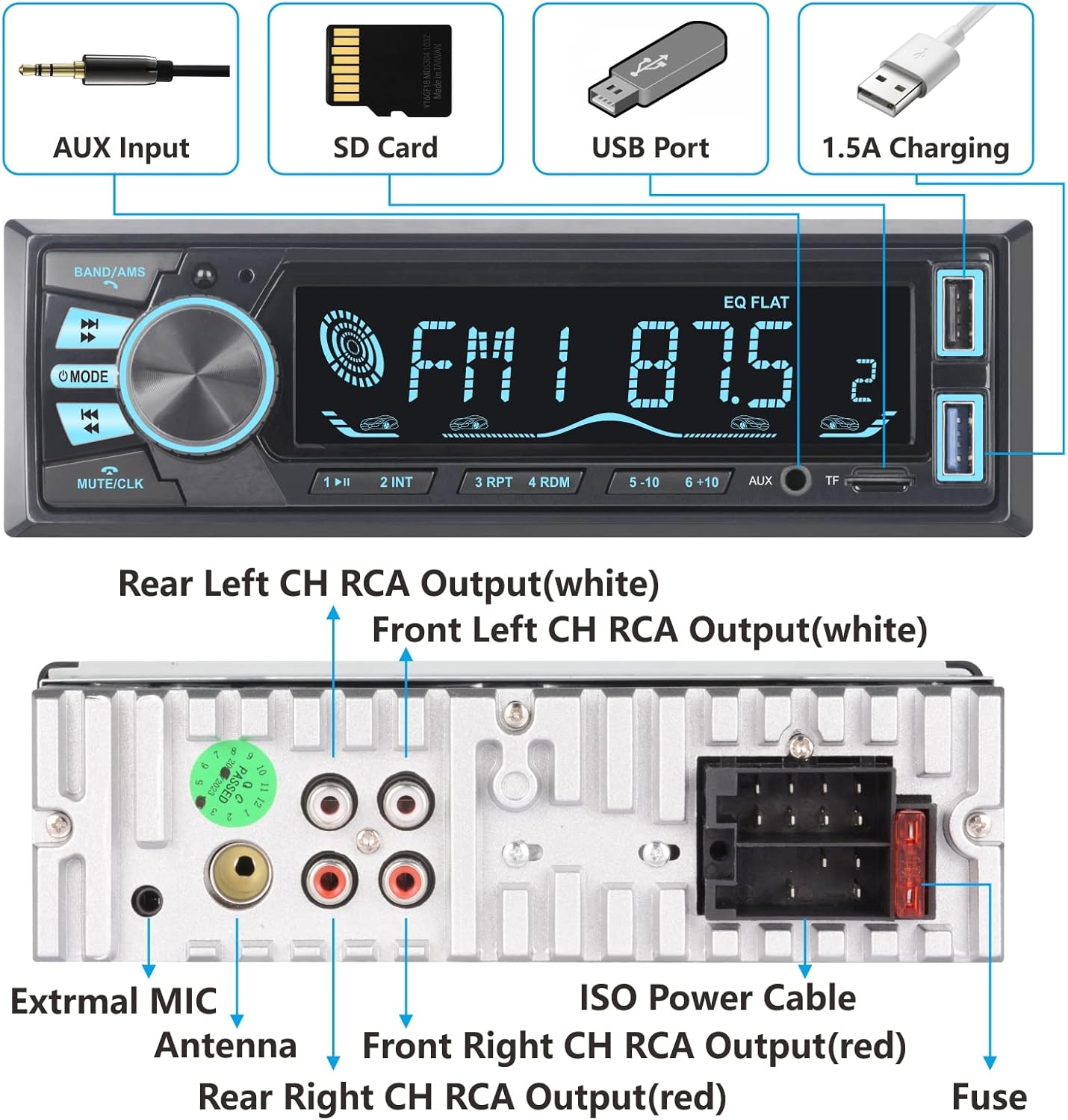 LXKLSZ MP3 Car Stereo Bluetooth Single Din LCD Audio Radio with Brightness Adjustment APP Control Player Supports Hands