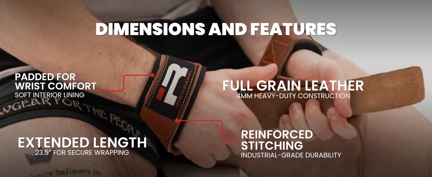 Iron Rebel Leather Lifting Straps (Pair) - Premium Heavy Duty Leather Wrist Straps for Weightlifting, Bodybuilding & Powerlifting - Durable Leather Gym Straps for Deadlifts & Pull-Ups - Men & Women