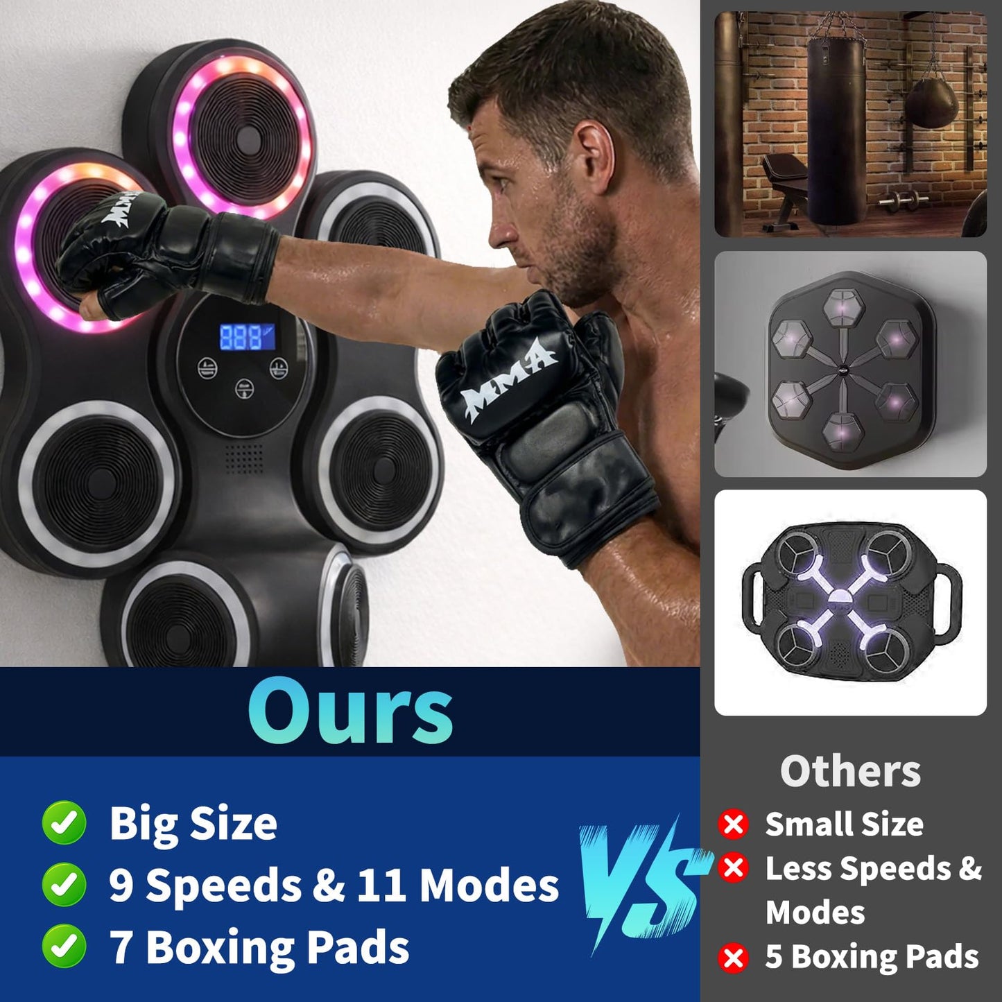 Strenellea Music Boxing Machine for Adults, Music Punching Machine with Gloves, Interactive Wall Mounted Electronic Boxing Target with 11 Modes & 9 Speeds, Gift for Men and Kid (RGB Light)