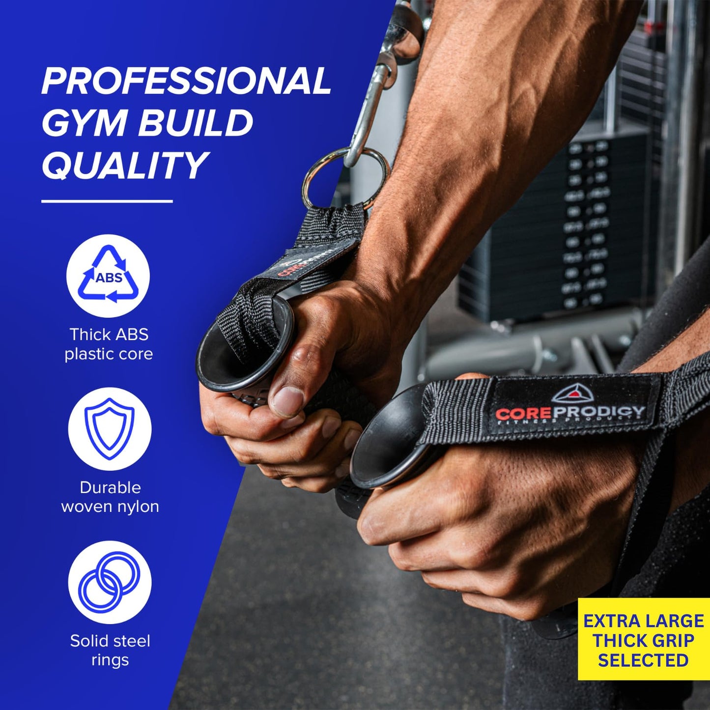 Core Prodigy Heavy Duty Exercise Handles Extra Large Size - Grip Attachments for Cable Machine Pulleys, Gym Equipment, Resistance Bands, and Weight Lifting (Fat/Thick)