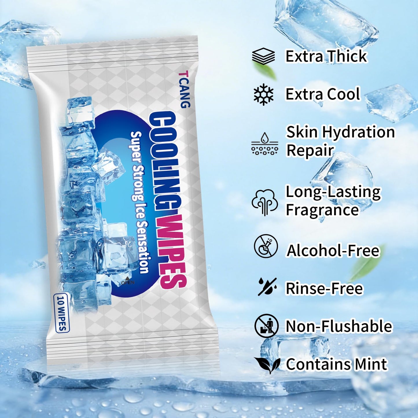 Cooling Face Body Wipes - 10 Packs of 10 (100 Wipes) - Disposable Individually Wrapped No-Rinse Cooling Towels, Extra-Thick Oversized Body Cleansing Wipes for Sports, Travel, Camping in Hot Weather