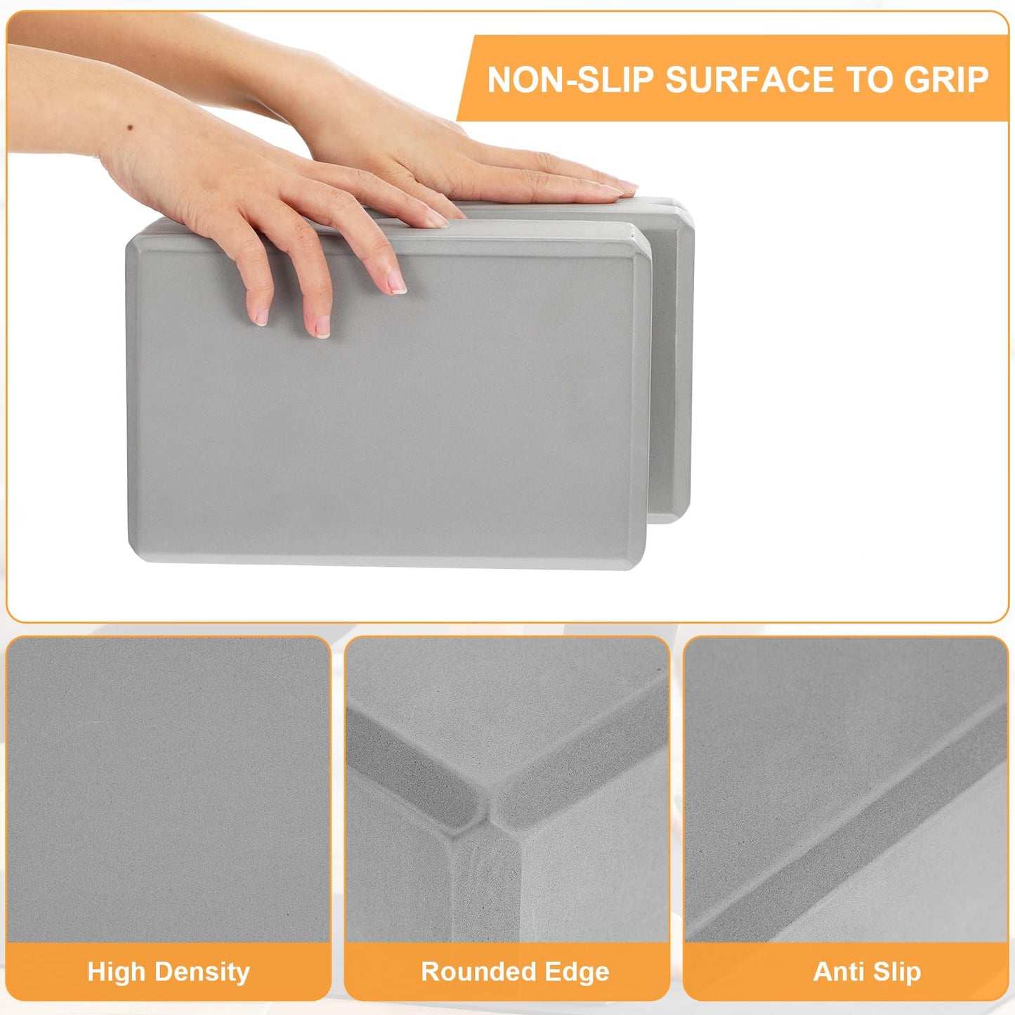 4 Pack Yoga Blocks - Premium EVA Foam Blocks for Pilates Workout, Stretching, Meditation - Yoga Brick for Flexibility, Balance, Spine Strength, Non-slip and Lightweight Exercise Blocks (Gray)
