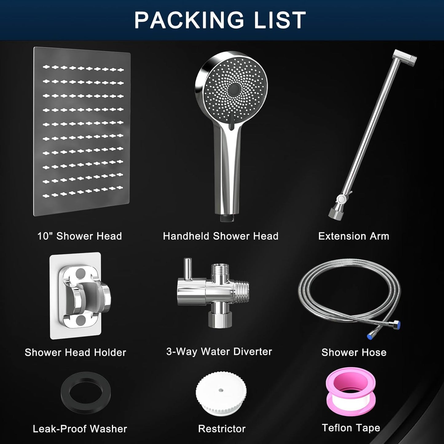 Regine Switzerland Rain Shower Head - 10 Inch High Pressure Dual Showerhead Set with Handheld Spray | Silver