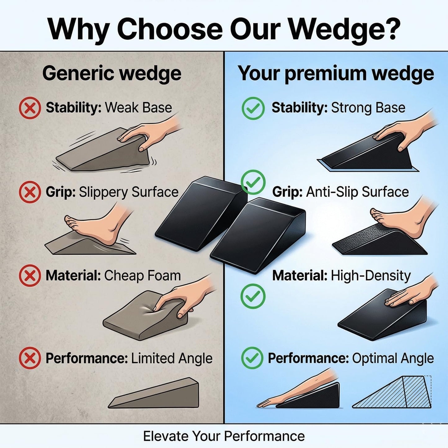 Squat Wedge Block for Heel Elevated Squat Weightlifting Calf Stretcher Slant Board for Mobility Balance and Strength Performance Pack of 2