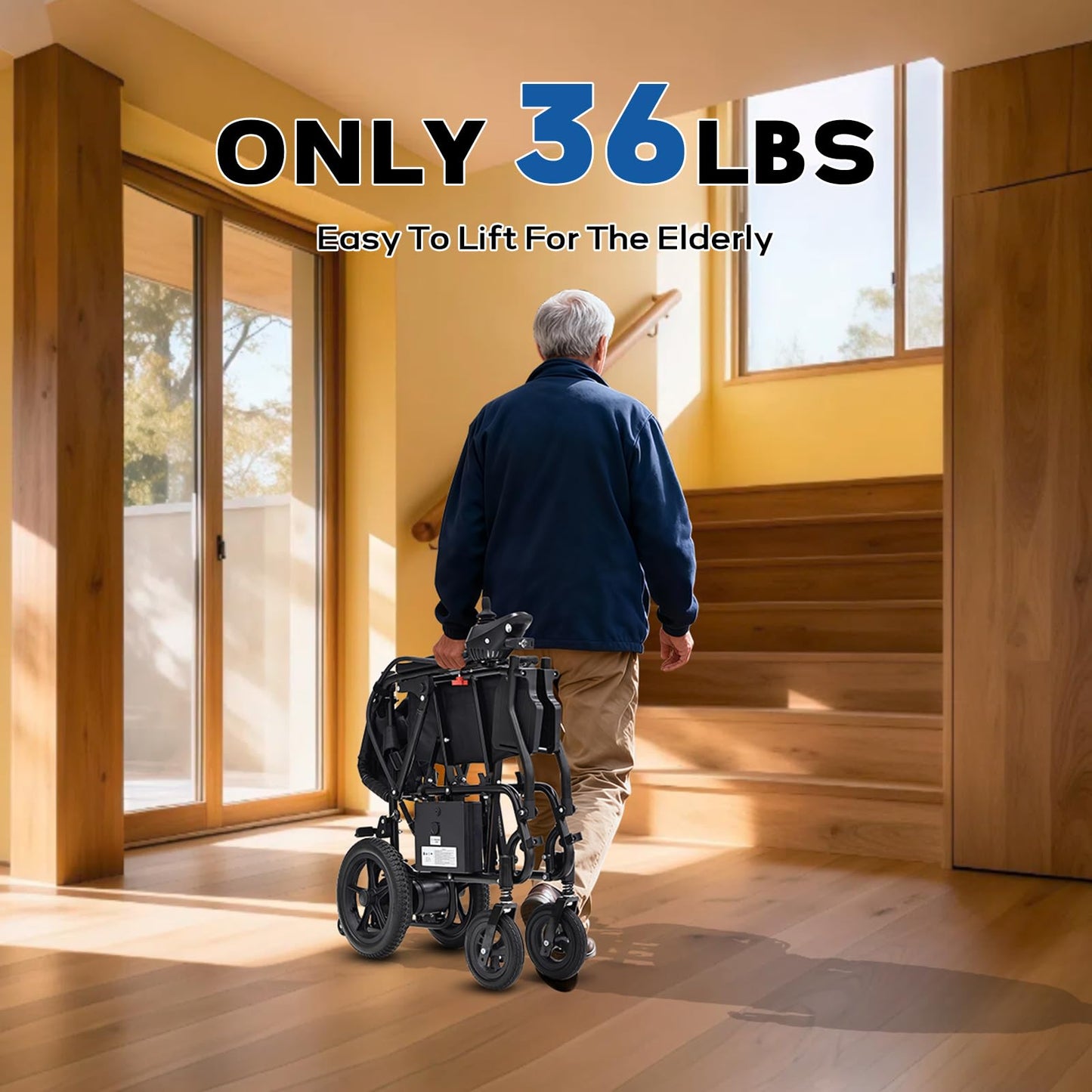 Lightweight Electric Wheelchairs for Adults Seniors,36 lbs All Terrain Compact Portable Power Wheelchair, Support 264 lbs, 12 Mile Range, 360W Motor for Travel Home Hospital, Airline Approved