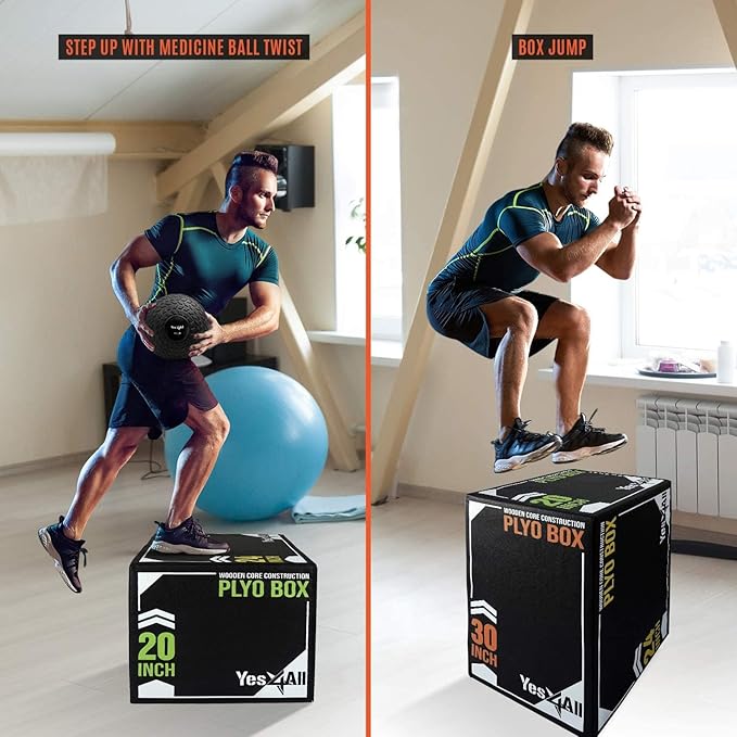 Yes4All 3-in-1 Soft-Padded Plyo Box With Wooden Core, Non-Slip Multi-Use Cushioned Plyometric Jump Box with Vinyl Cover for Jumping, Conditioning, Strength Training