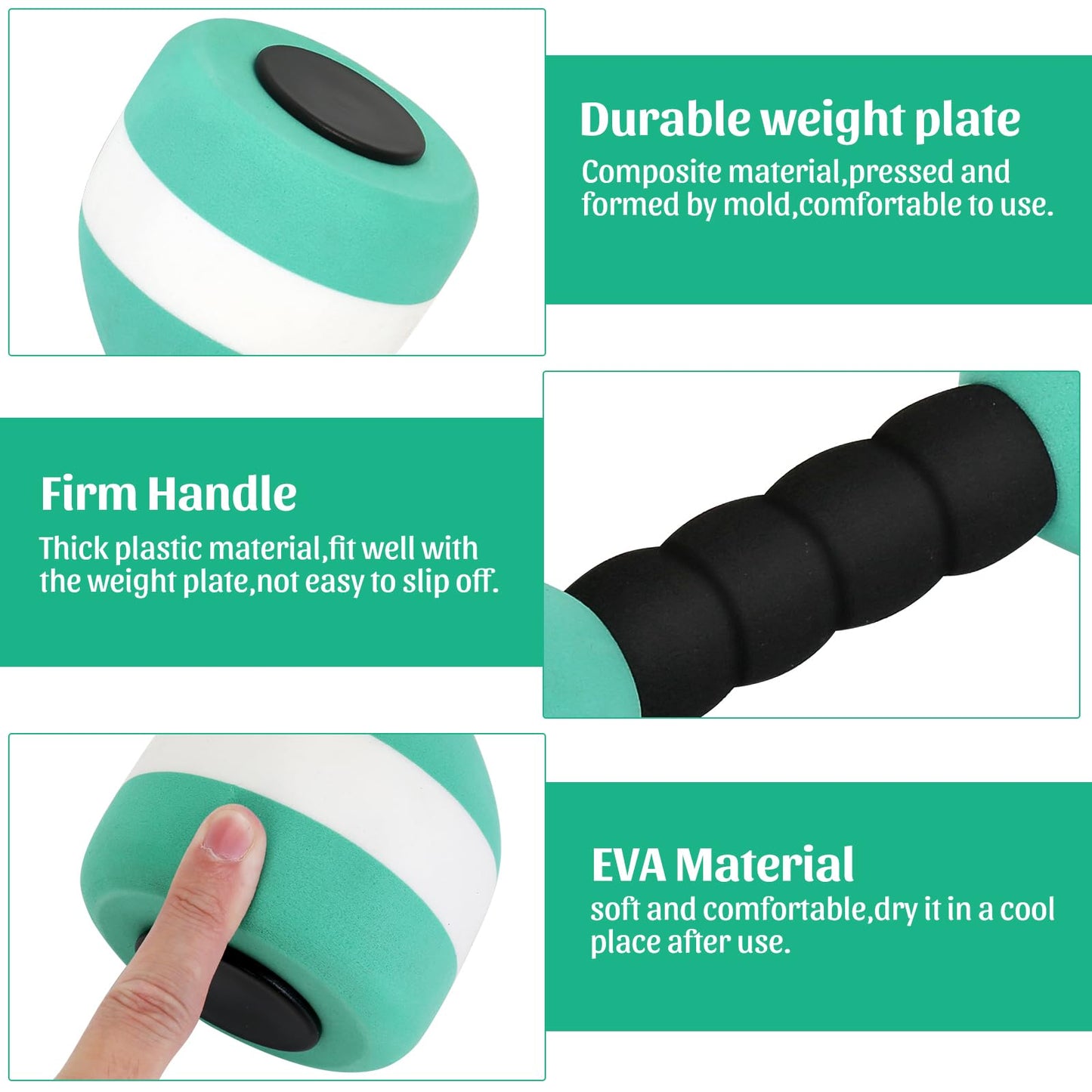 Carperipher Aquatic Dumbells,2Pcs Foam Water Weights Aerobic Exercise Fitness Equipment Dumbbells, Pool Resistance Swimming Training for Men/Women Weight Loss, Beginner Swimming Training (Green)