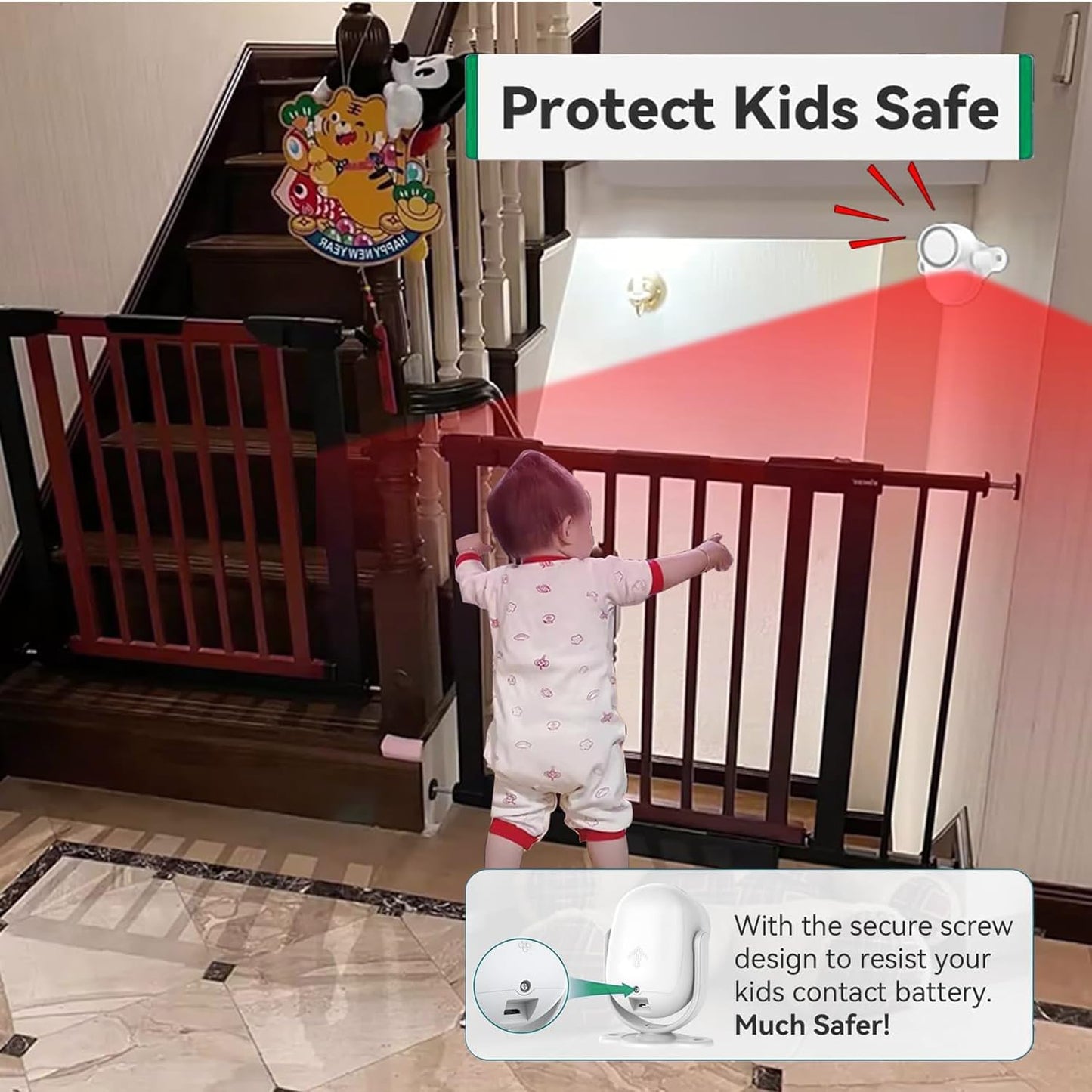 luckydeer 125dB 328ft (40ft 3*AA Loud Motion Sensor Alarm with Remote Control PIR Detector, Batteries), Indoor Wireless
