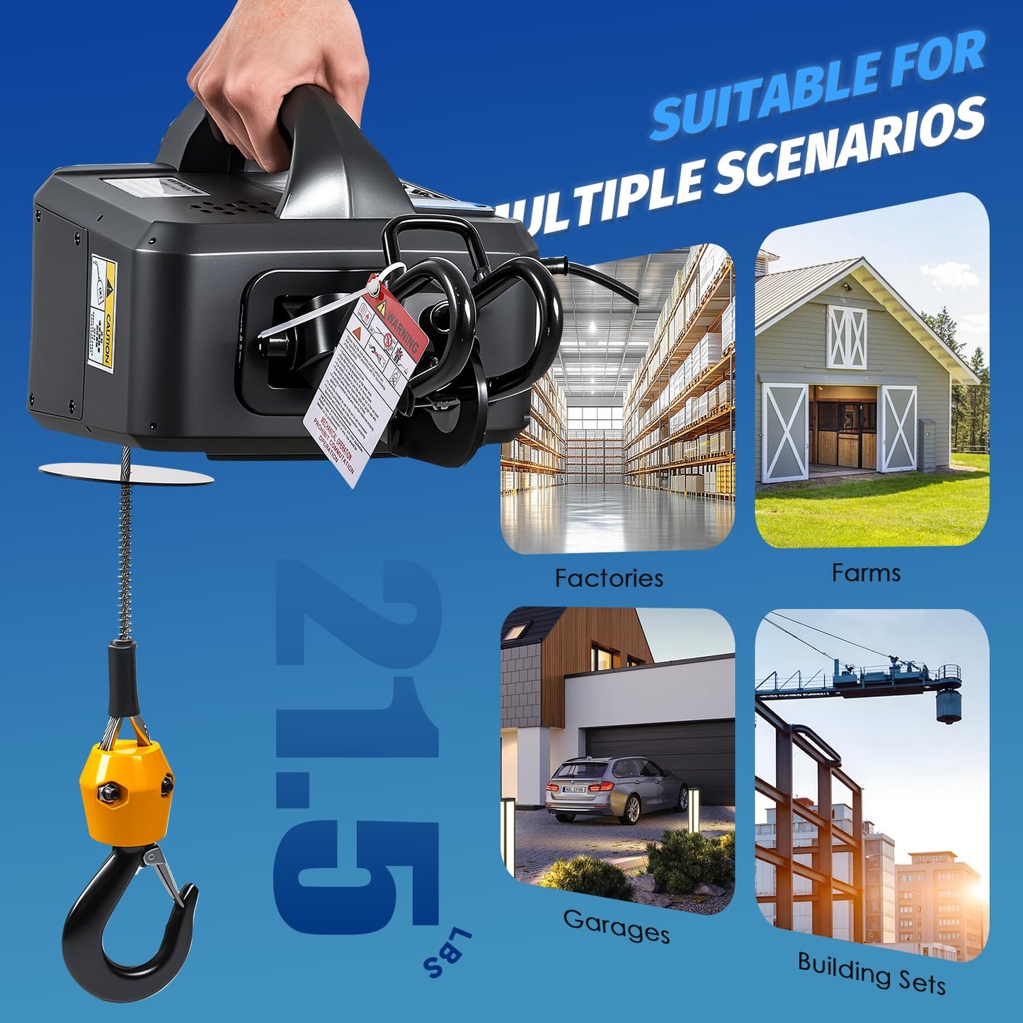 NEWTRY Electric Hoist PRO with Single/Double Hook, 1100lb Electric Winch 110v 120v, 2 Wireless Remote Control & Cable Remote Control for Garage, Warehouse, Factory