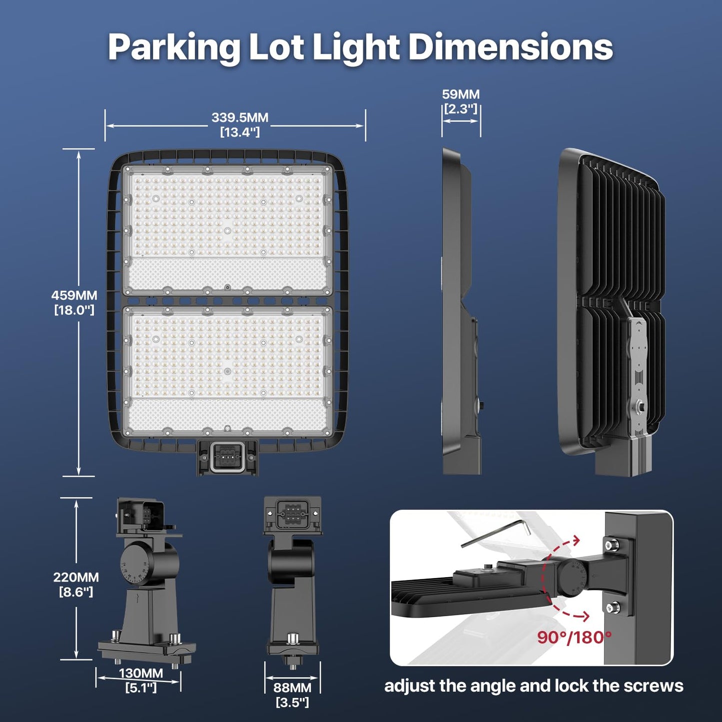 400W LED Parking Lot Light, LED Flood Light with Dusk to Dawn Photocell, 630 LEDs, 5000K Daylight, IP65 Waterproof, Adjustable Arm Mount, AC 120V, Commercial Security Lighting Outdoor for Yard, 2Pack