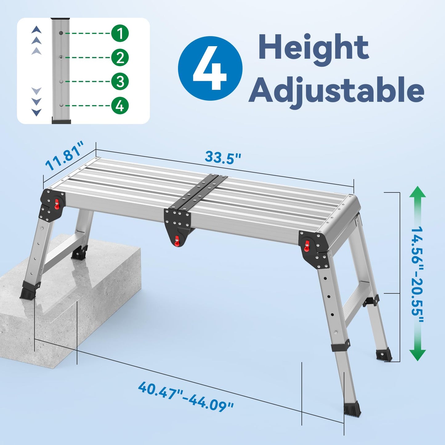 Loyoda Work Platform 500 Lbs, Folding Step Stool with One-Touch Automatic Fold, 4 Height Adjustment Step Platform, Perfect for RV Cleaning, Home Painting and Reaching High Places, Larger, Black