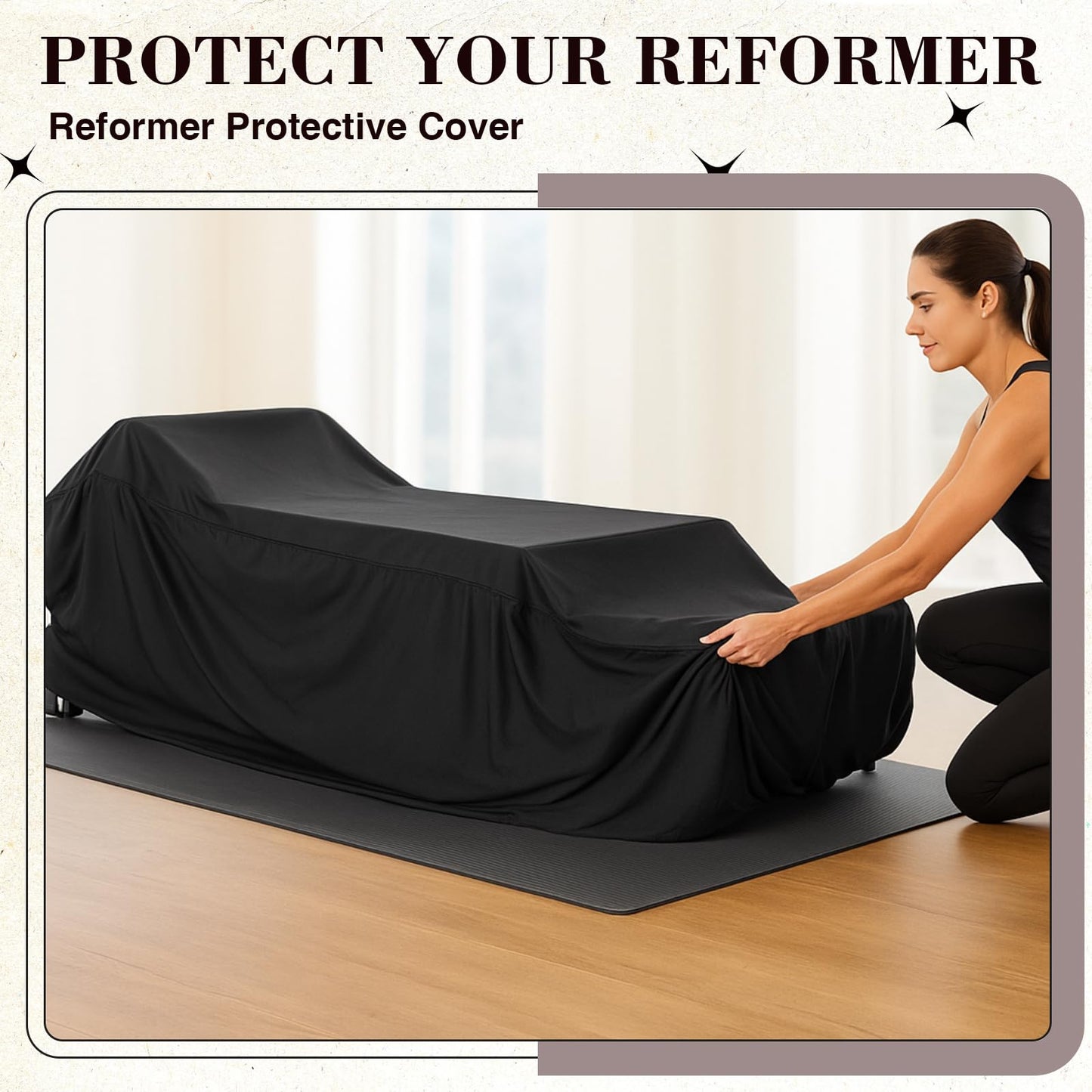 Hillsuren Pilates Reformer Protective Cover Dustproof Waterproof Oxford Fabric with Elastic Edge 2 Handles Drawstring Reformer Machine Cover for Indoor Outdoor Gym Home Yoga Studio,95 x 30 x 22 Inch