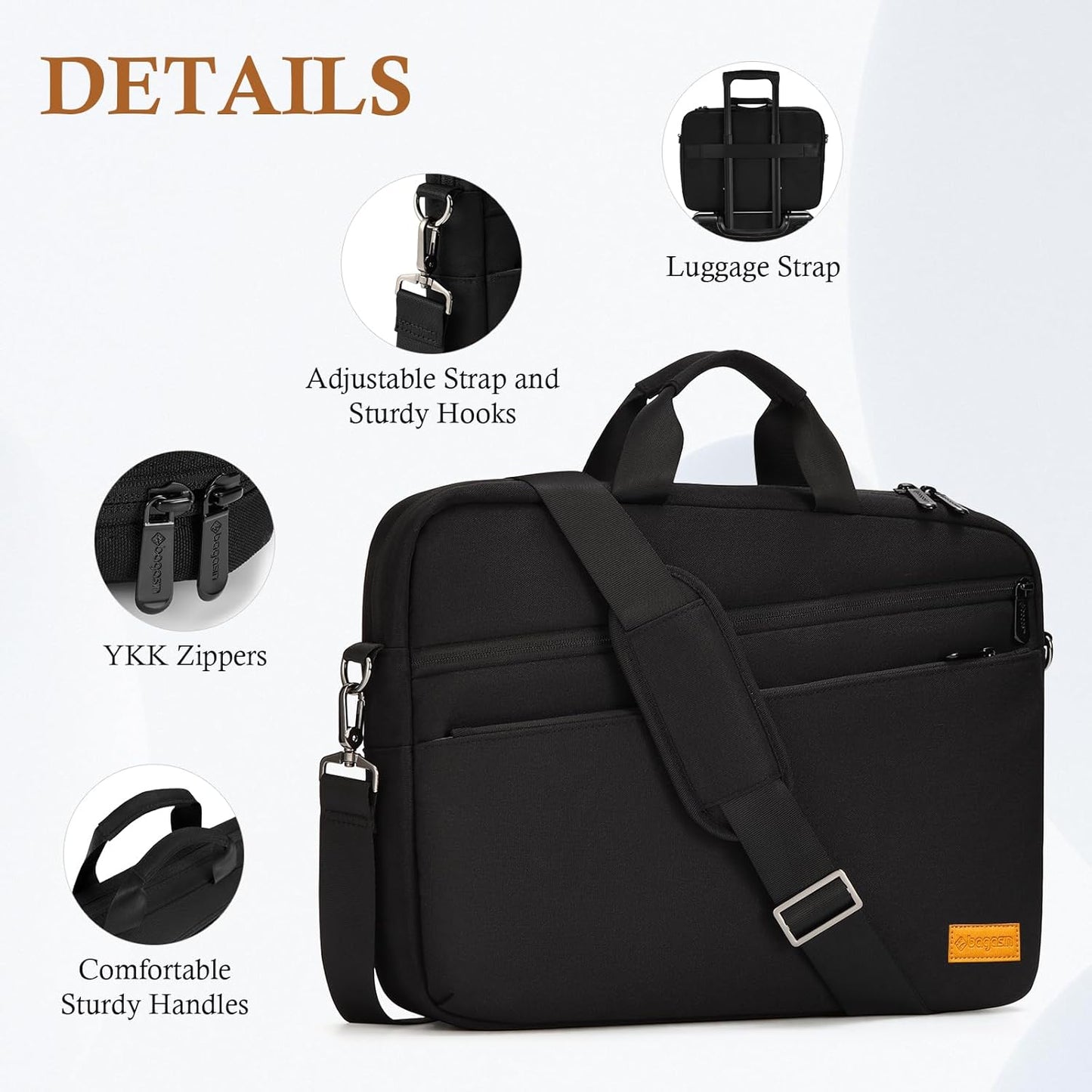 bagasin 17 17.3 inch Laptop Computer PC Shoulder Bag Carrying Case, Water-Repellent Fabric Briefcase, Lightweight