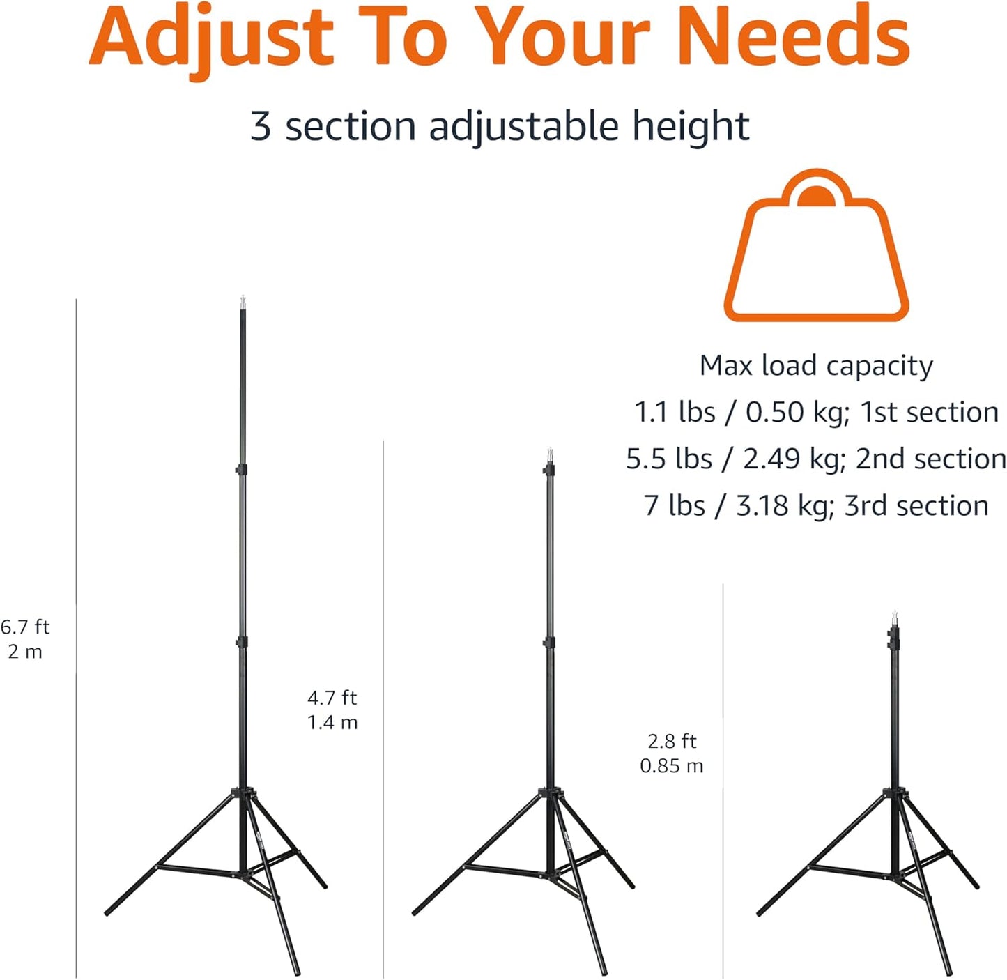 Amazon Basics 2.8-6.7 Pack 2, Portable Aluminum Photography Light Stand Tripod with Case, Adjustable Feet, of Black
