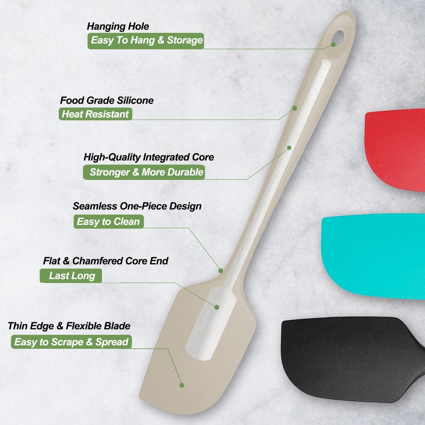 Skiennix Large Silicone Spatula Set - 600°F Heat Resistant, Non-Stick Kitchen Utensils | 11.2 IN, Khaki - Perfect for Baking & Cooking