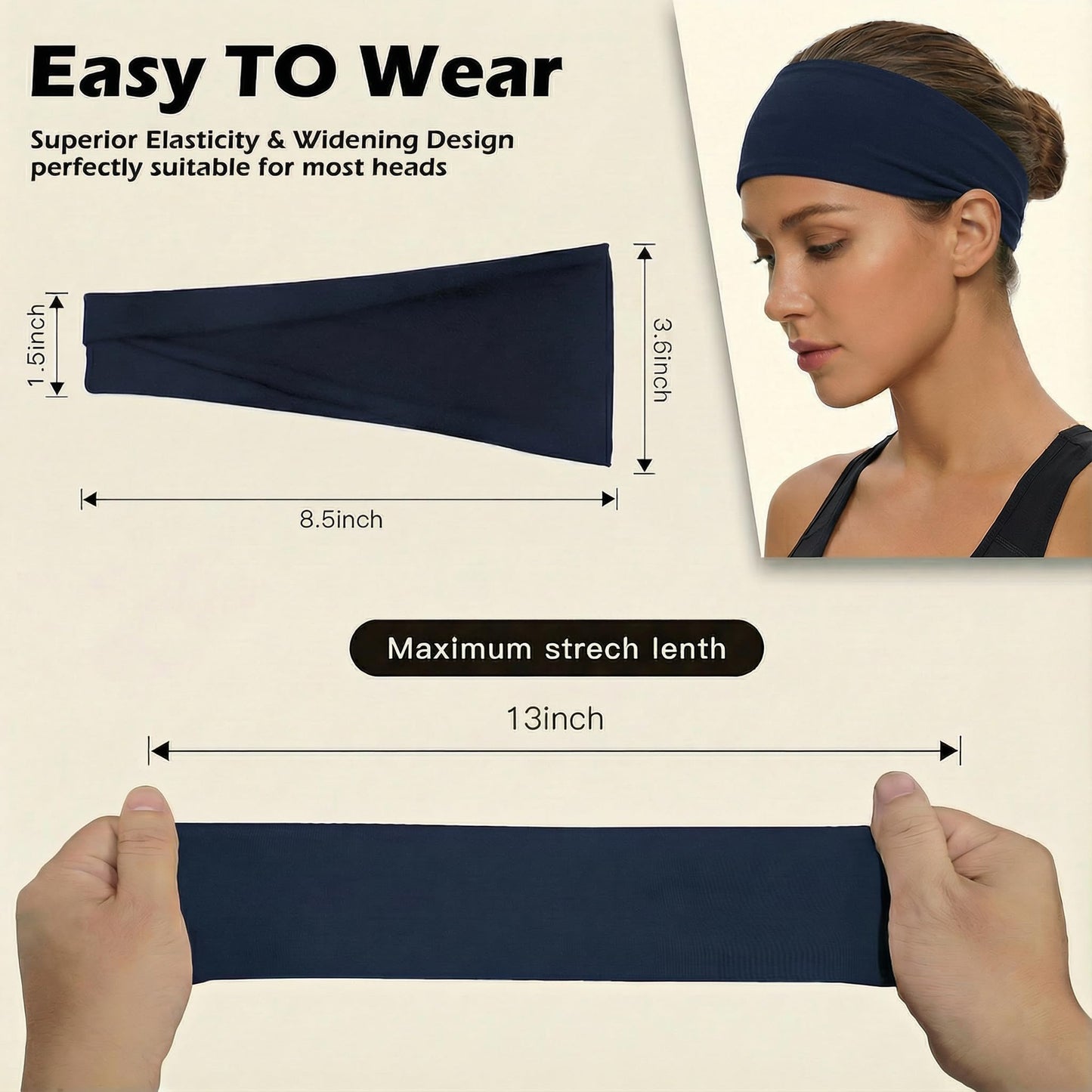 Headbands for Women, 12PCS Wide Stretchy Sports Hair Bands, Elastic Soft Fashion Head Bands, Non-Slip Running Sweatbands for Fashion, Washing Face, Workouts, Yoga, Daily Use