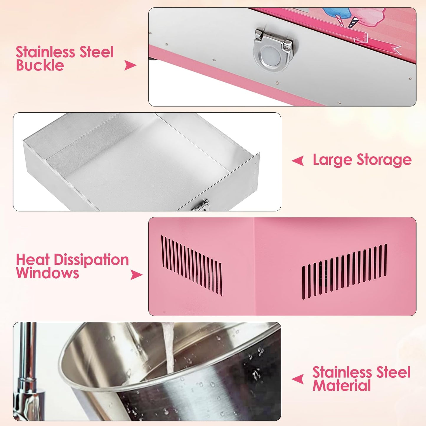 Electric Candy Cotton Machine for Kids Commercial Candy Cotton Maker with 20 Inch Stainless Steel Bowl Party Home Festival Pink