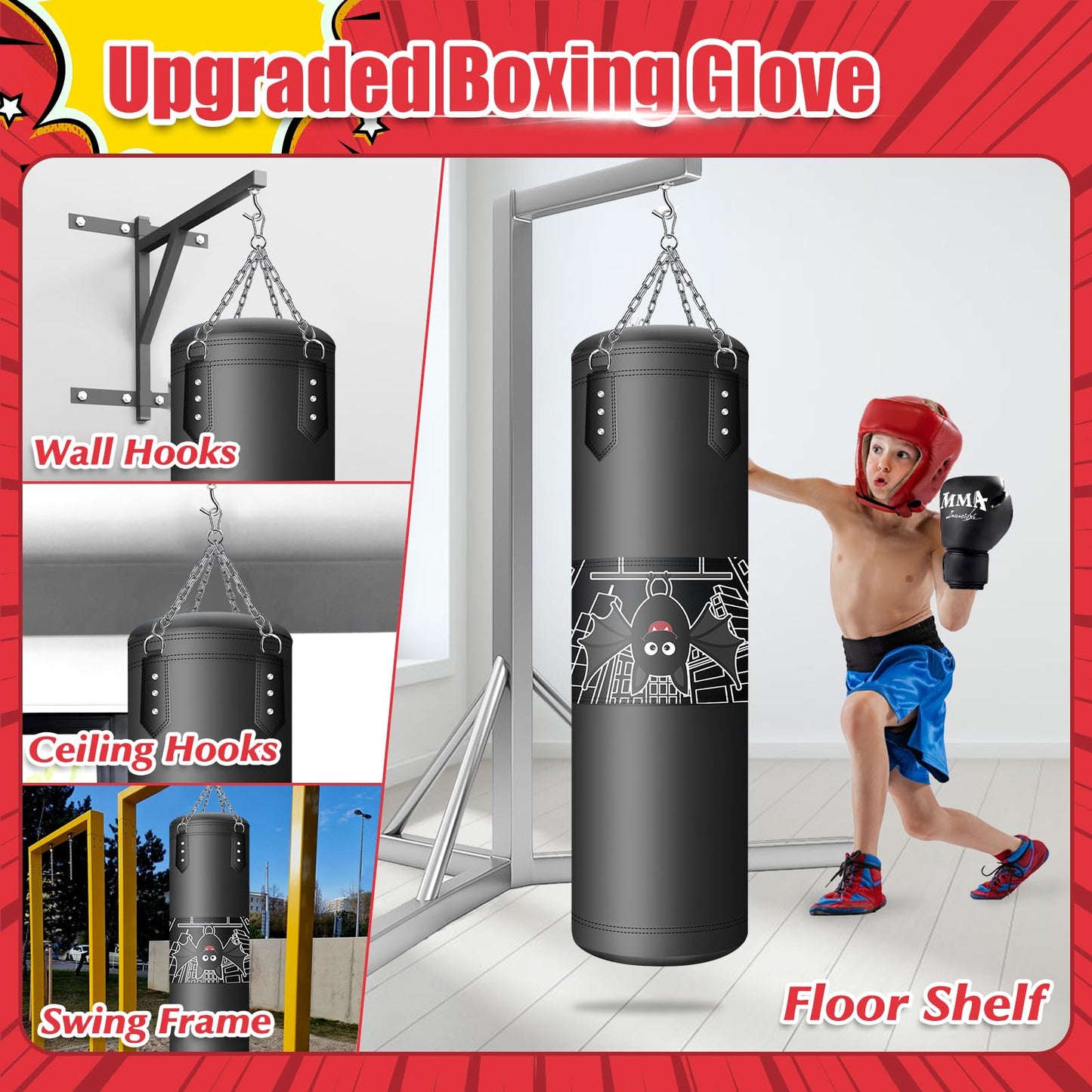 Punching Bag for Kids, 2.7FT Hanging Boxing Bag with Boxing Gloves, Kids Boxing Set Kickboxing Bag for Youth Boxing Karate Muay Thai Kick Taekwondo Training