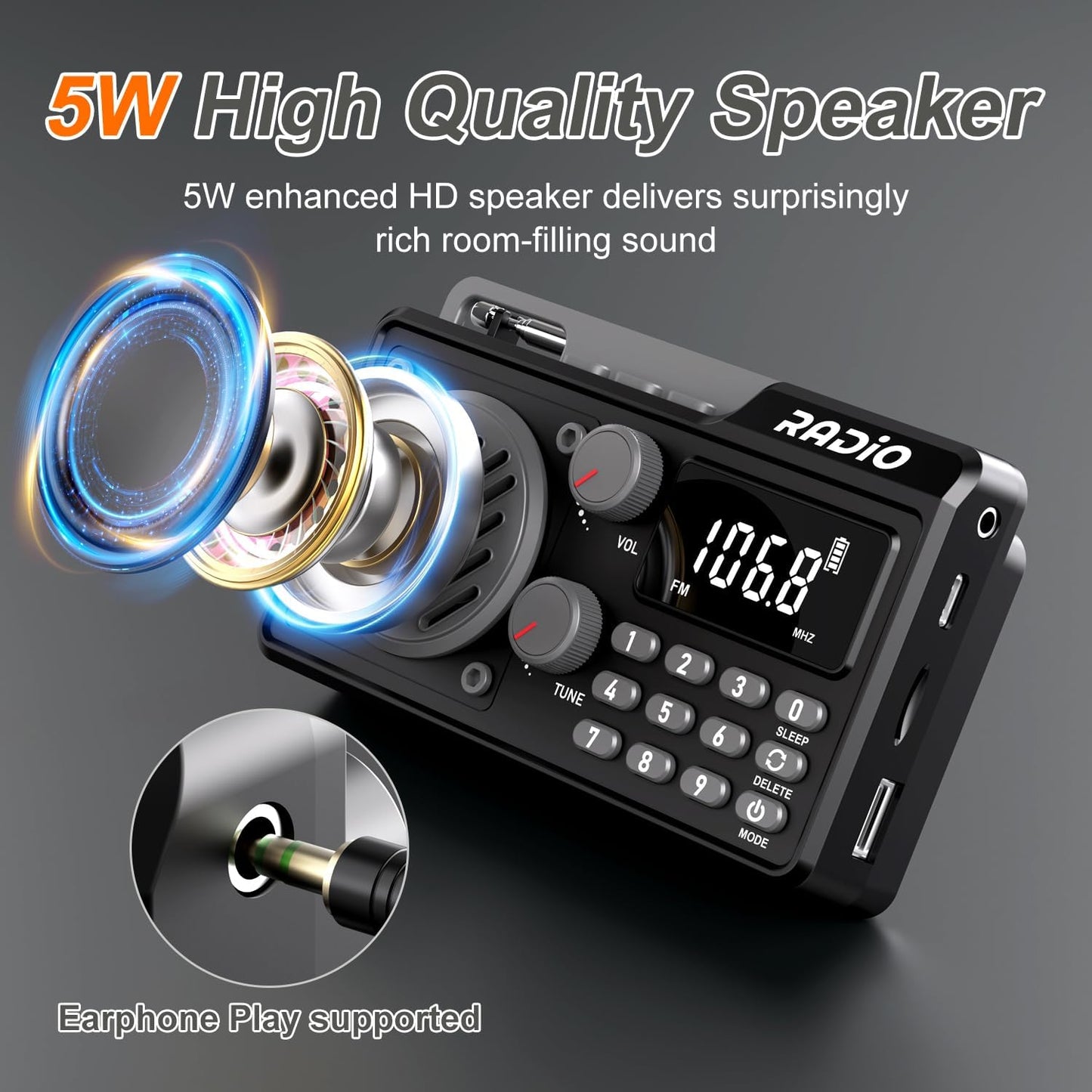 kamapulo 1500mAh Portable Radio AM FM Rechargeable with Best Reception, Transistor shortwave Radio Wireless Bluetooth