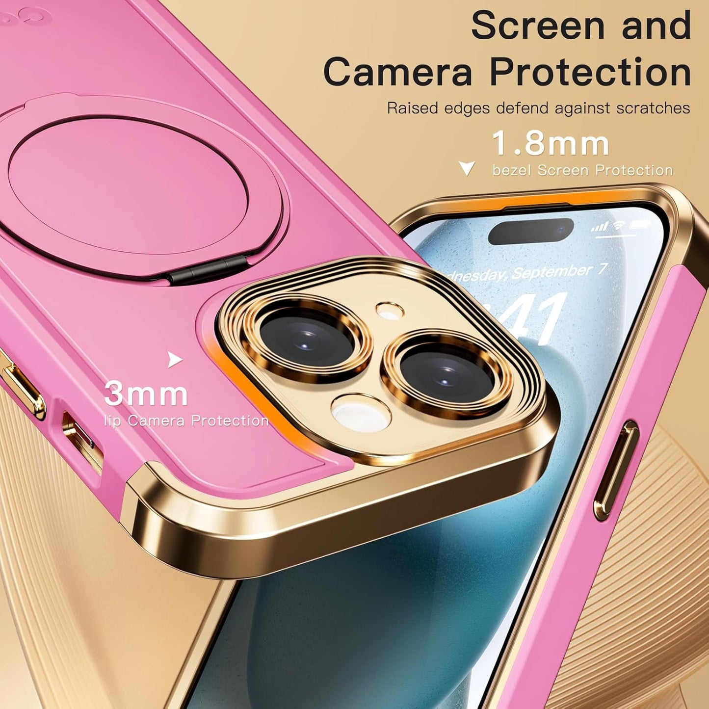 COOLQO 13 6.1'' 360 for iPhone Case Upgraded Spin Magnetic Stand [Compatible with Magsafe][Military Protection] Plating