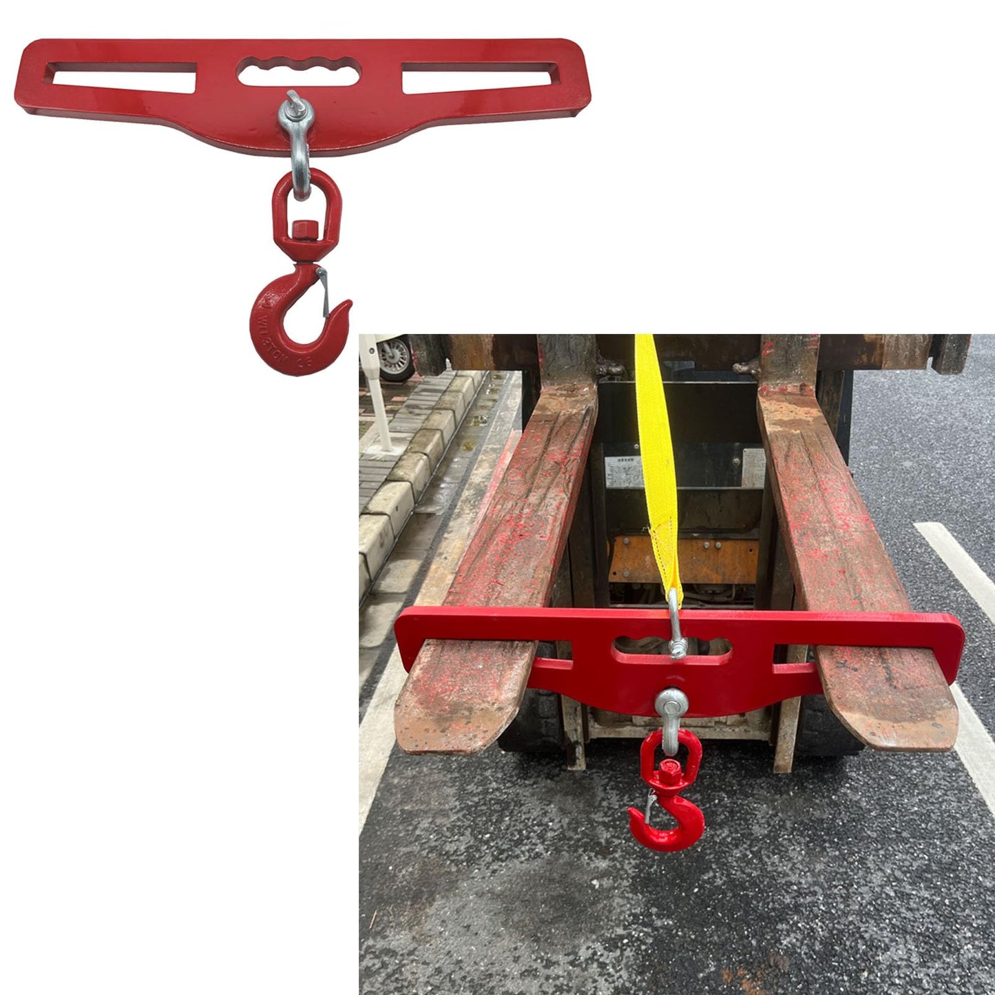Forklift Lifting Hook,Forklift Lifting Hook Attachment，6600lbs Capacity Forklift Lifting Hoist（3 Ton）,Dual Fork Mount，with Swivel Hook