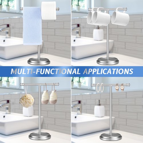 Hand Towel Holder Stand, Free Standing Towel Rack Stand with Stainless Steel Base, Rust-Proof Towel Bar for Bathroom Kitchen Countertop (Brushed Nickel)