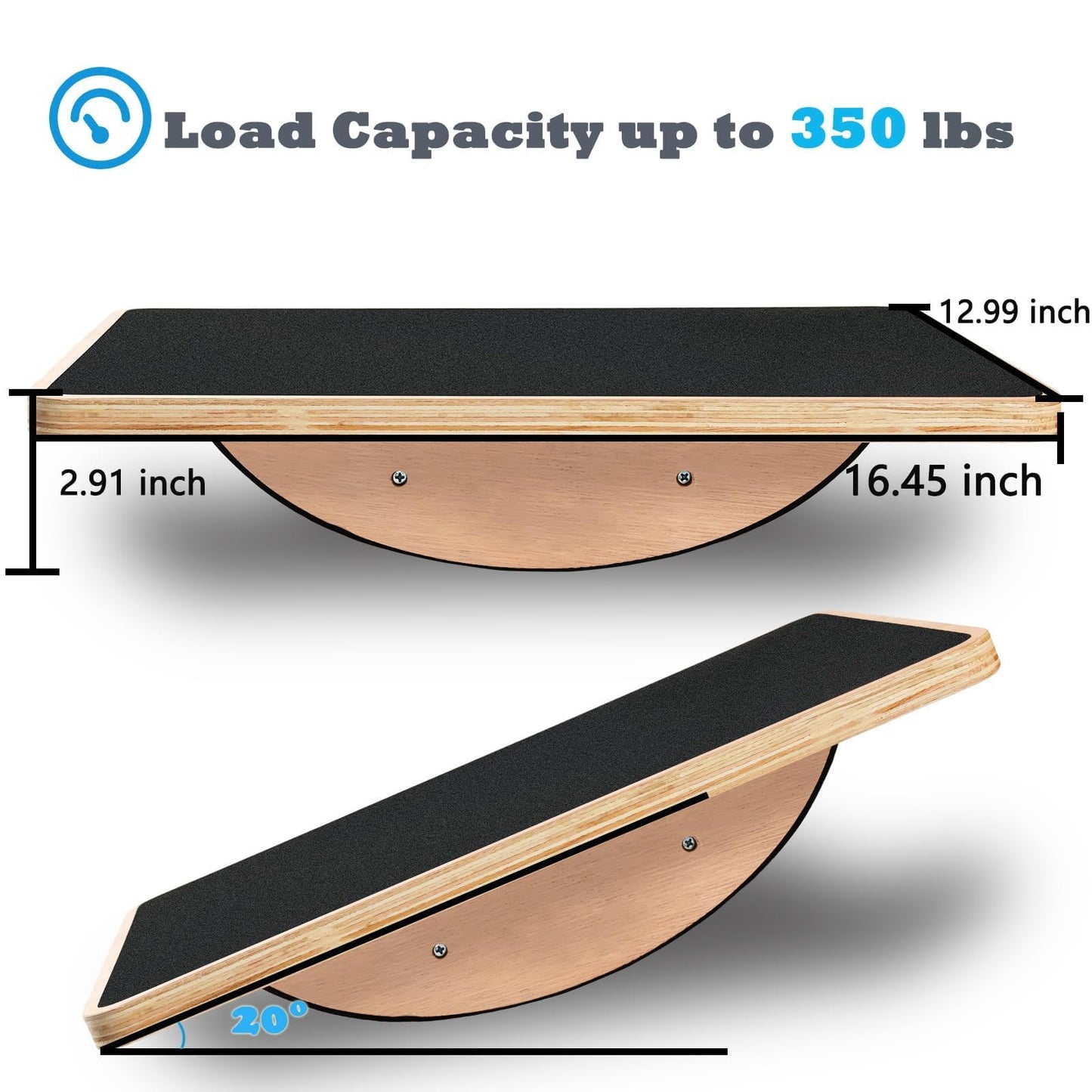 Balance Board Wooden Wobble Board for Adults Anti-Slip Board for Physical Therapy & Core Strength, Ideal Balance Board for Standing Desk with Ankle Support