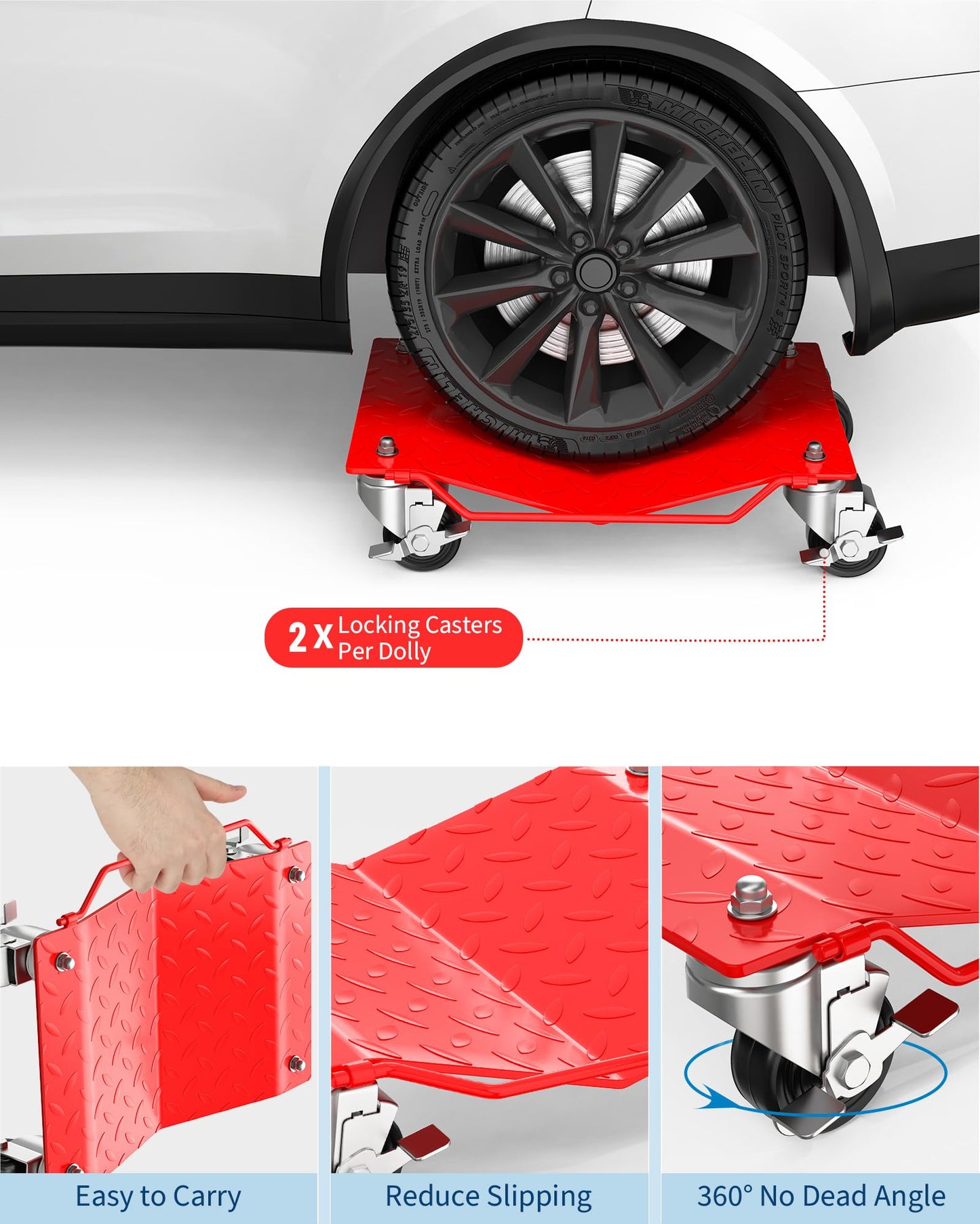 Wheel Dolly Set of 4, Car Moving Dolly 6000LBS Heavy-Duty Cart for Moving Cars, Trucks, Trailers, Motorcycles, and Boats, Red