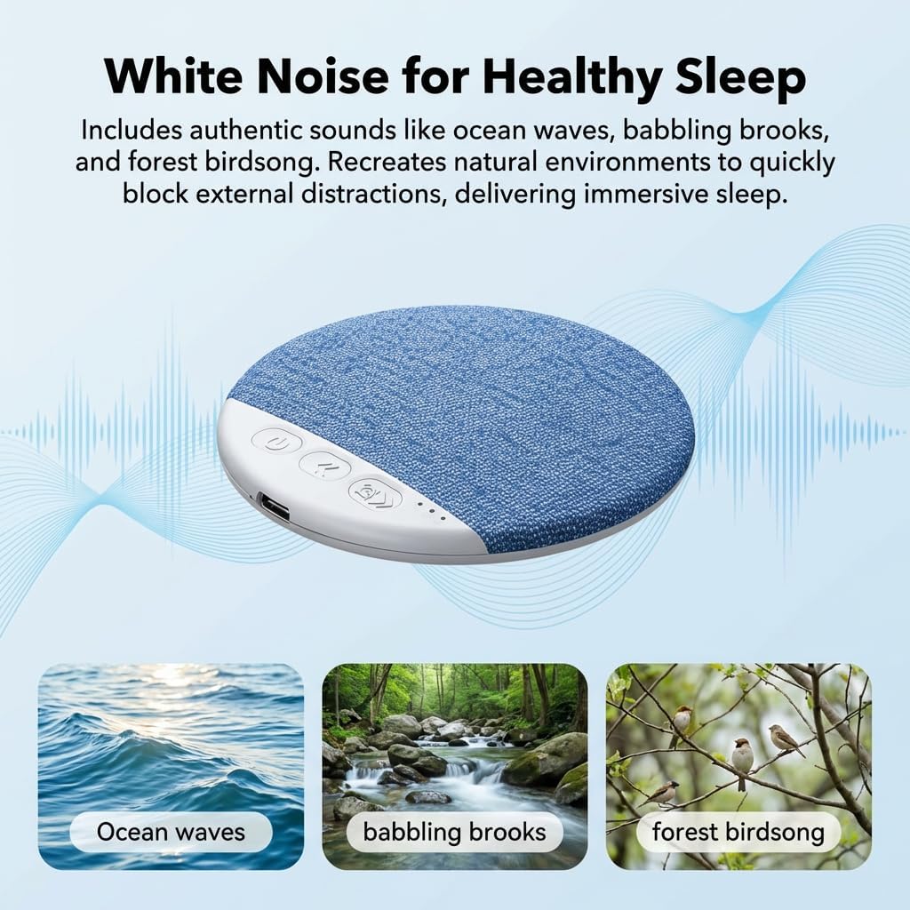 Tocualvoss Ultra-Thin Bluetooth Pillow Speaker,Mini Portable Under Pillow Speaker with White Noise Timer Wireless Sleep