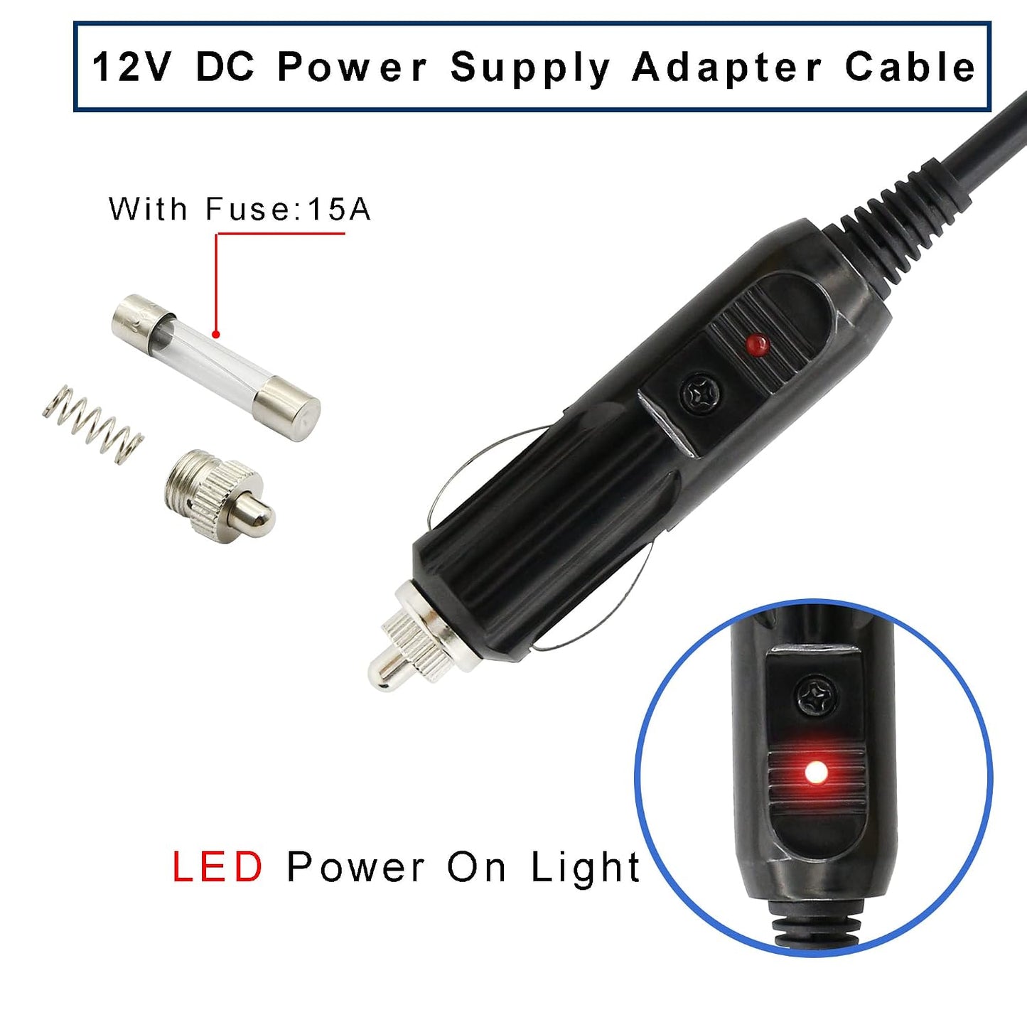 12V 8mm DC7909 7.9 5.5mm GINTOOYUN DC Cigarette Lighter Cable, x Charger Power Supply Cord for Car DVR, Bluetooth