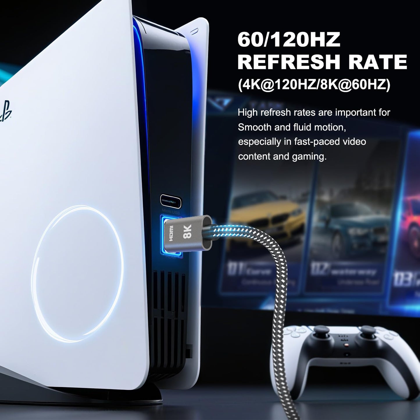 TagBreet 8K 2.1 5 /1.5M, 48Gbps 4K 240Hz 165Hz 144Hz 120Hz, 8K 60Hz, HDR10+, HDCP2.3|, PS5 HDMI Cable ft | Ultra High