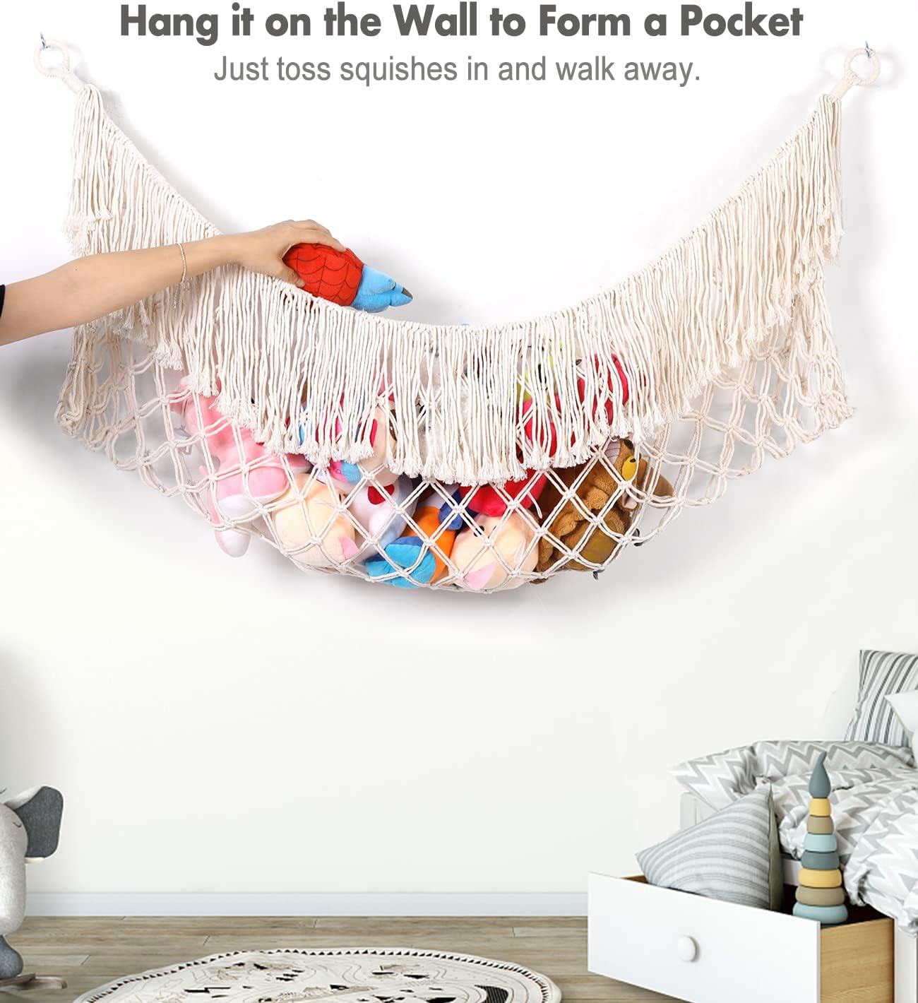 Skiennix Stuffed Animal Hammock - Extra Large 56" Long Storage Solution | Cream White Hanging Organizer