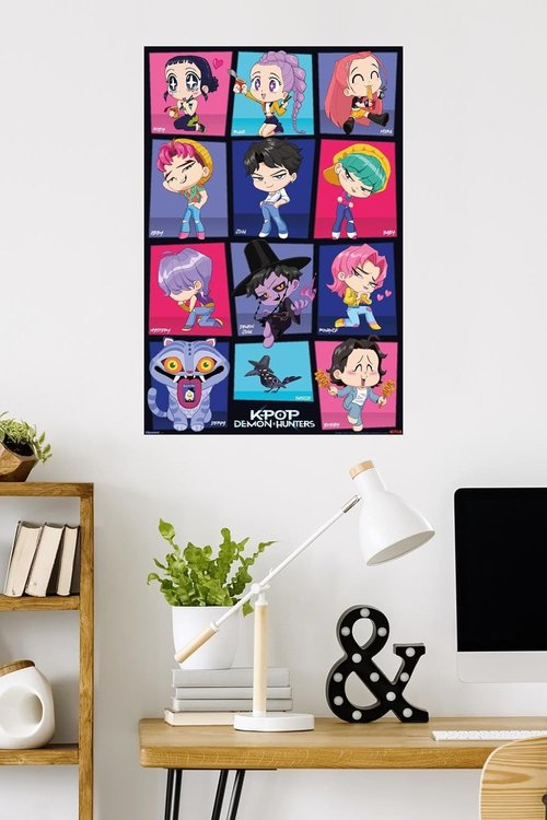 Netflix KPop Demon Hunters Wall Poster - Chibi Grid Design, 34L x 22.4W, Unframed