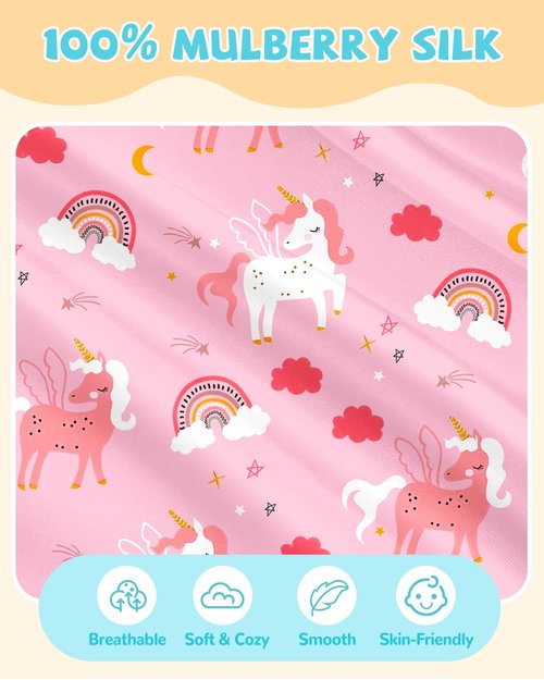 Miss Adola 1 Pack Kids Pillowcase - 30"x20" Queen Size Silk Pillowcase for Hair and Skin Silky Pillow Case Cute Cartoon Kawaii Fun for Girls Teens, Rainbow Unicorn