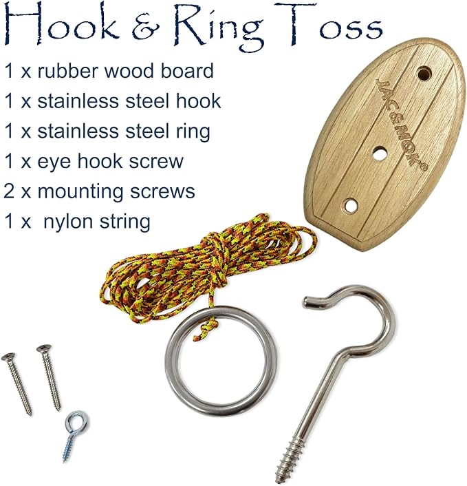 Hook and Ring Toss Game Swing Game DIY Kit -Stainless Steel Ring, Polyester Rope and Hardware