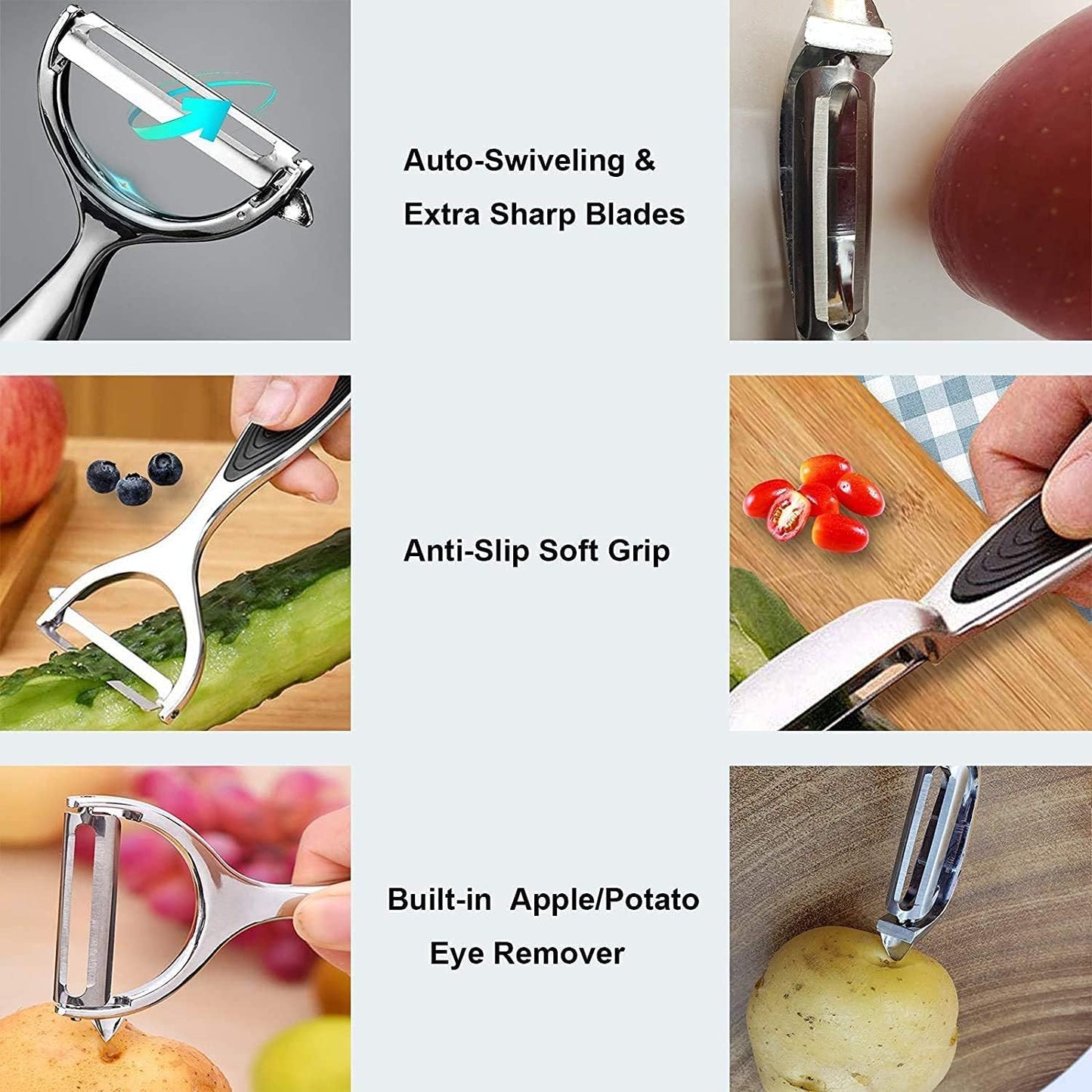 Skiennix Vegetable Peeler Set - Multi-Function Stainless Steel Kitchen Tools with Citrus Peelers | Y & I Shape Blades