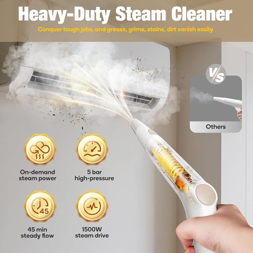 Newbealer Handheld Steamer - Multi-Purpose Steam Cleaner with 12-Piece Accessory Kit | Stainless Steel Boiler, Max 5 Bar Pressure