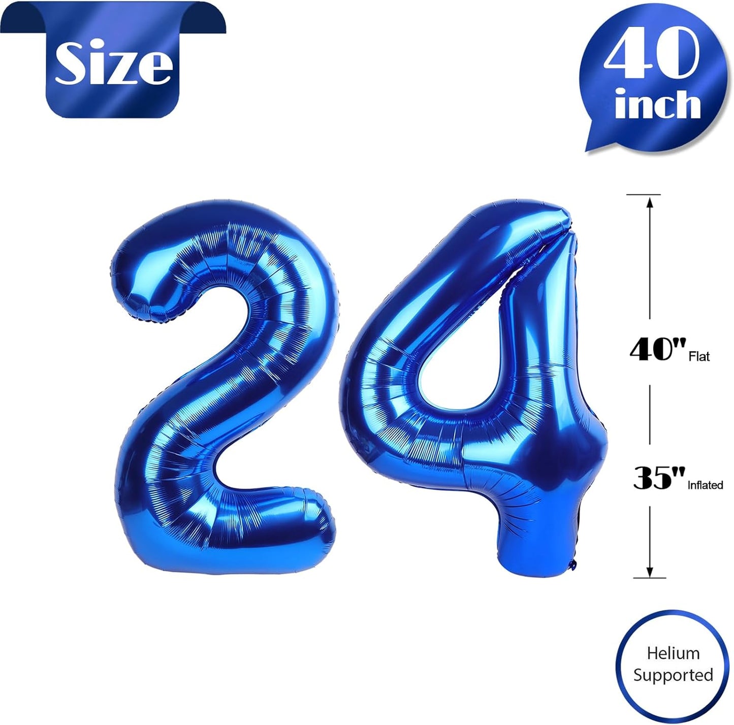 Number 24 Balloon by [Brand Name] - 40-Inch Navy Blue Birthday Decoration for 24th Celebration
