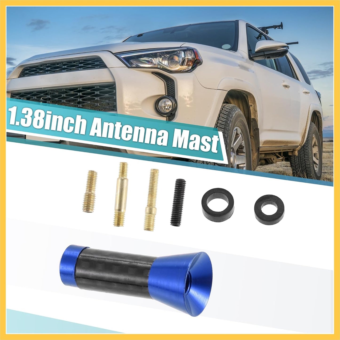 REPAIROCK 1 Set 3.5cm 1.38 Inch Car AM FM Radio Signal Antenna Mast Universal Blue Carbon Fiber Pattern Black Auto