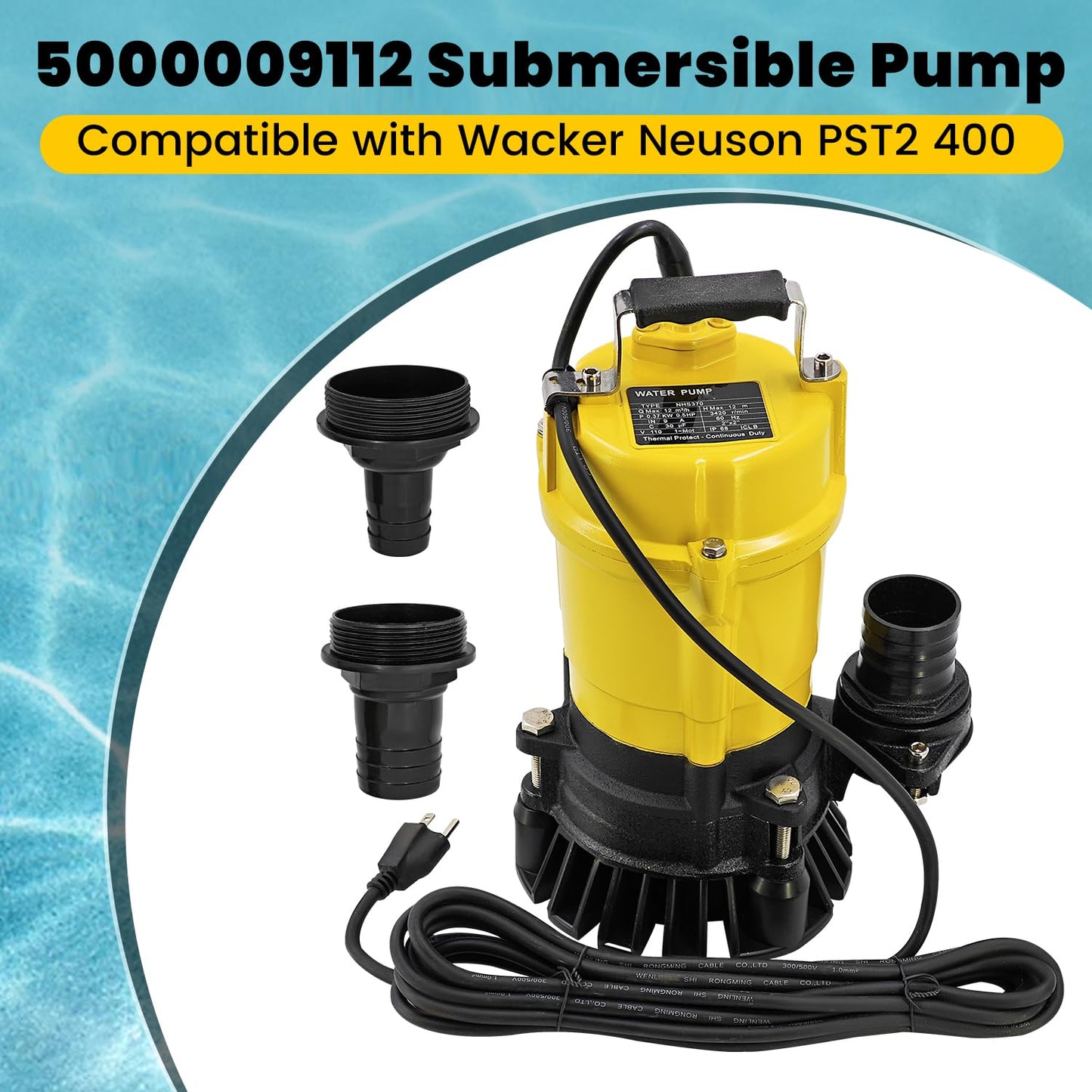 HonHuCo PST2 400 1/2HP Submersible Pump Compatible with Wacker Neuson Sub. Pump 110V/60hz 5.4A for Pool, Basement, Outdoor & Pond Draining 5000009112
