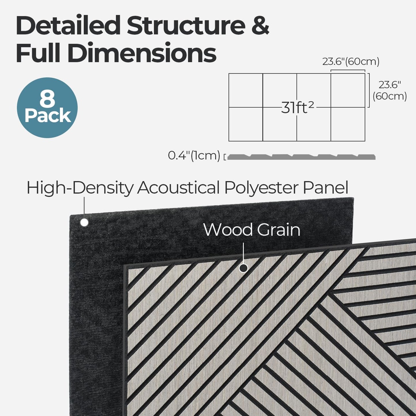 AKUMAX 8 Pcs Wood Panels for Wall Peel and Stick-Decorative Fluted Slat Wall Paneling-Soundproof Wall Paneling for Interior Wall Decor,Studio, Living Room (Sineroak)